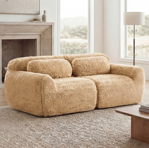 Durham Modular Loveseat Sofa with LITHOPS Beige Rocking Accent Chair Set