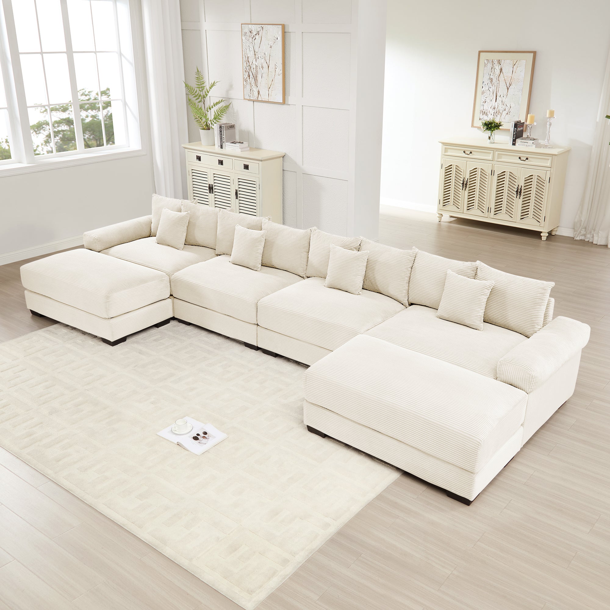 Albany 168" Modular Corduroy Cloud U-Shaped Sectional Sofa with Ottomans