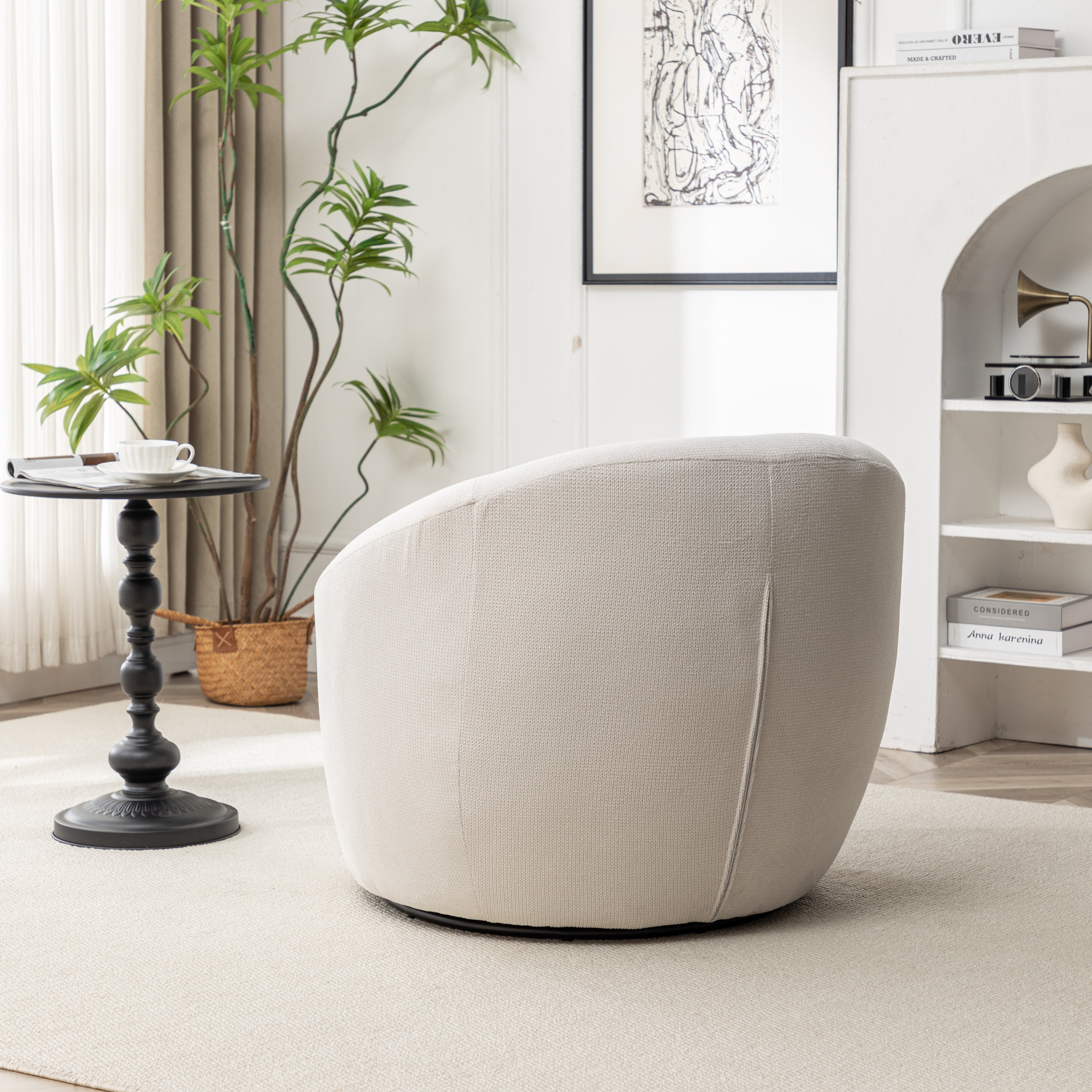 Homy Casa Eloa 29.5" Modern Beige Teddy Fabric Swivel Barrel Chair