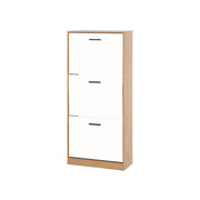 Freestanding Shoe Storage Cabinet with 3 Flip Drawers, White & Natural Particle Board, 47.2 Inches Tall