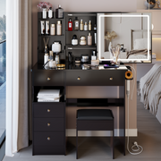 37' Middle Size Left Drawer Desktop Vanity Table + Cushioned Stool Dresser Set, 2 AC+2 USB Socket, Hair Dryer Stand, Large Touch Control LED Sliding Mirror, 3-color Switch, EPA, GCC, UL Certificate