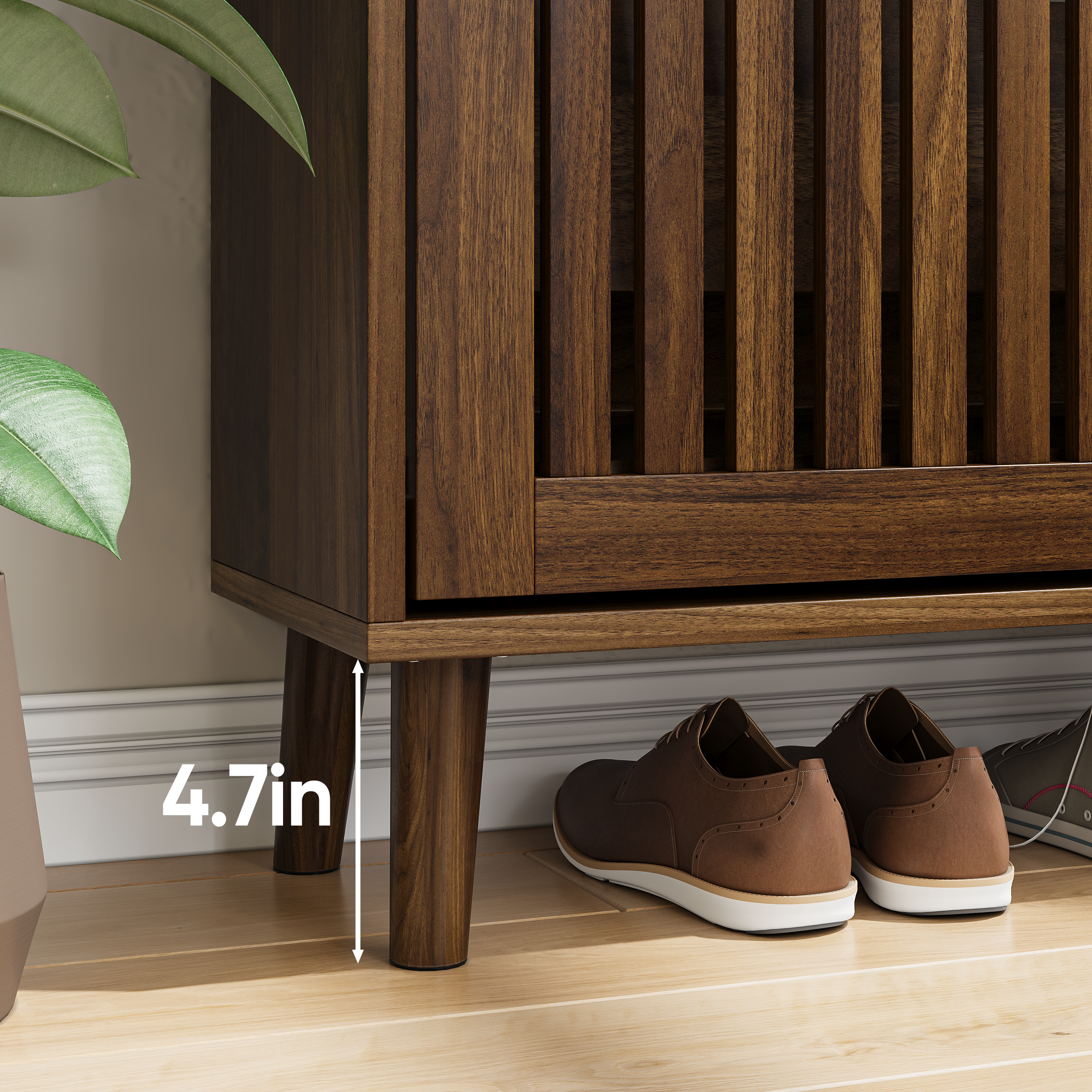 Seoul 31.5" Walnut Modern Shoe Storage Cabinet with 2 Flip Drawers
