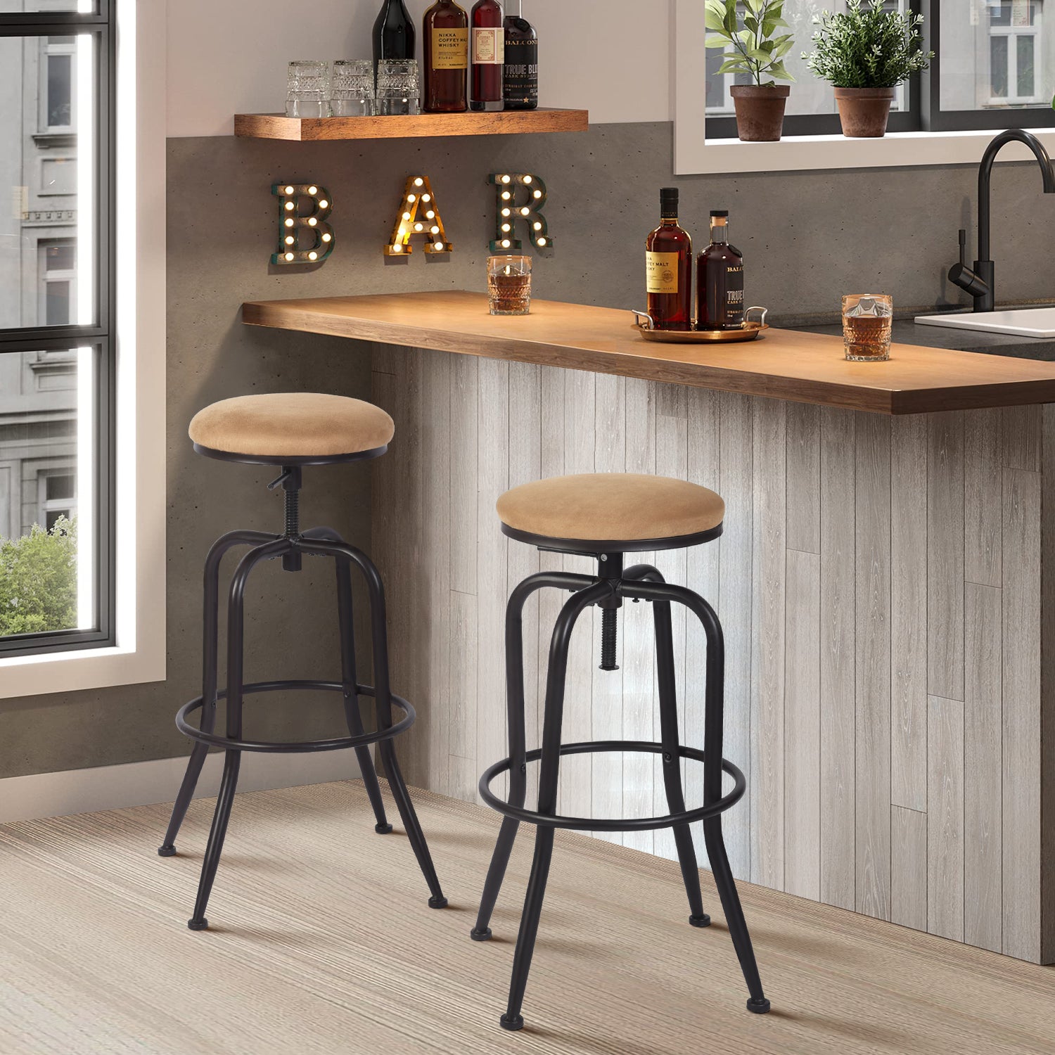 Open Box Homy Casa ANACLETUS SUEDE 12.8" L x 16.54" W Bar Stool for Home and Workspace