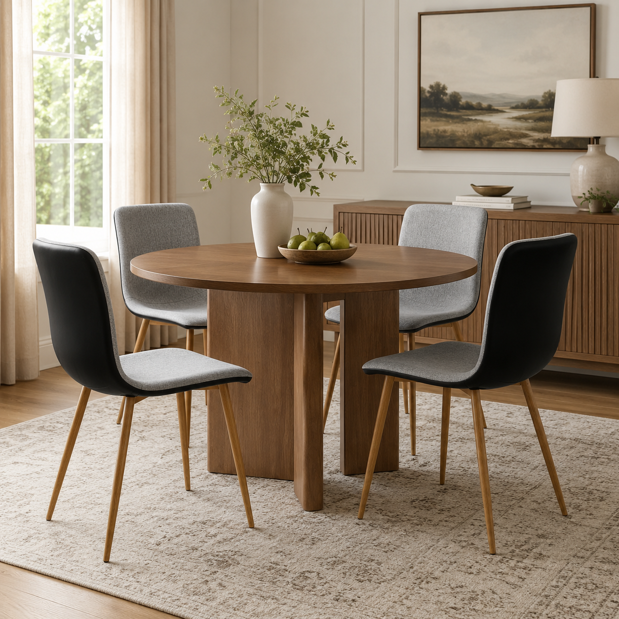Scargill Modern Upholstered Dining Chairs with Oak Wood-Tone Legs Set of 4
