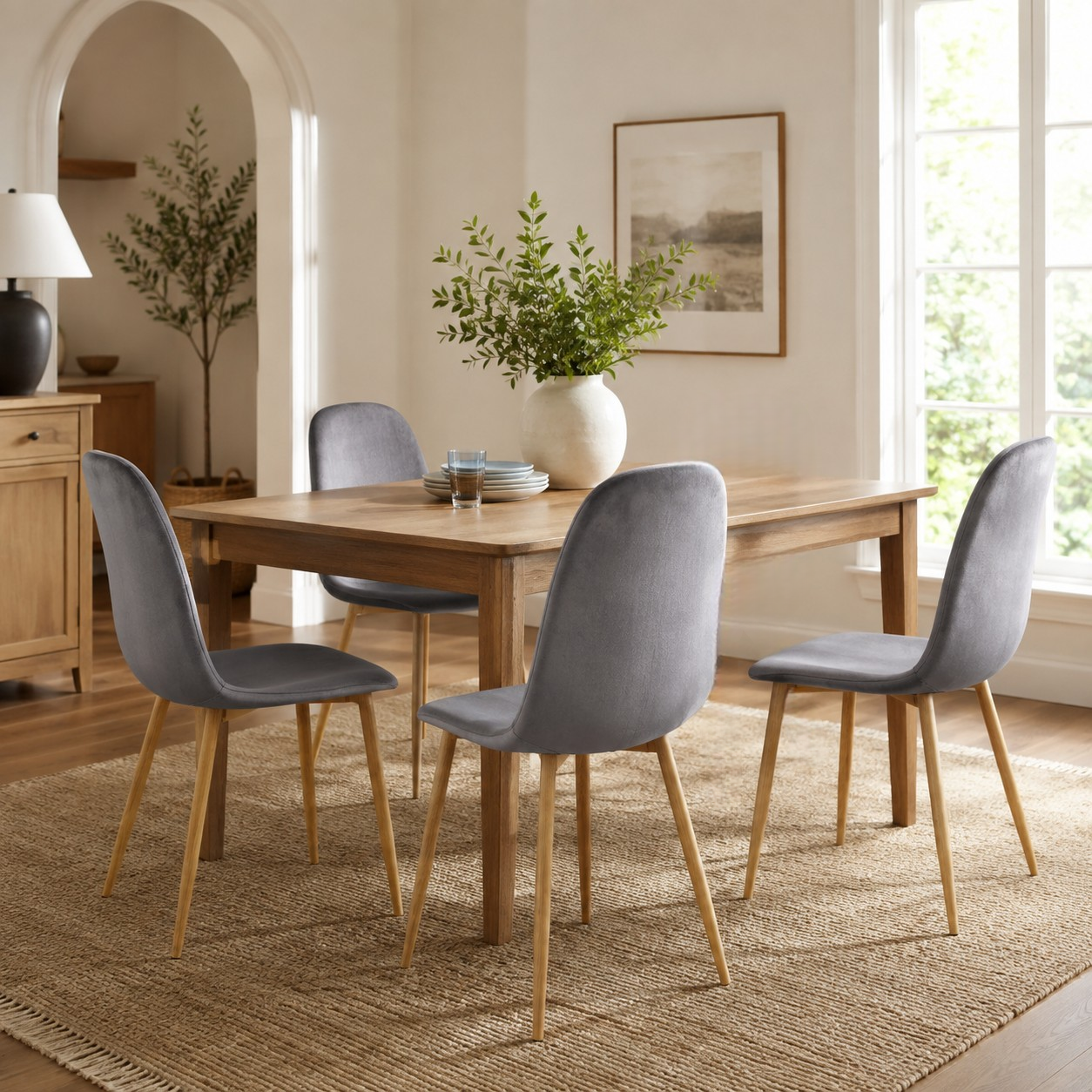 Charlton Velvet Shell Dining Chairs with Oak-Tone Legs Set of 4