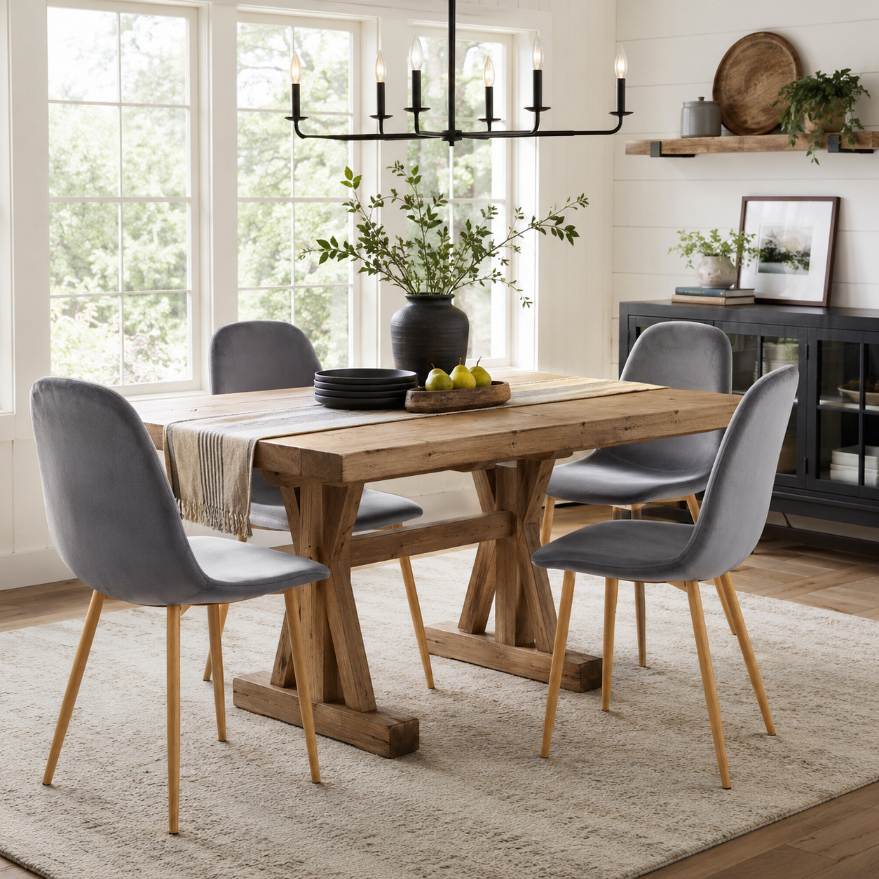Charlton Velvet Shell Dining Chairs with Oak-Tone Legs Set of 4