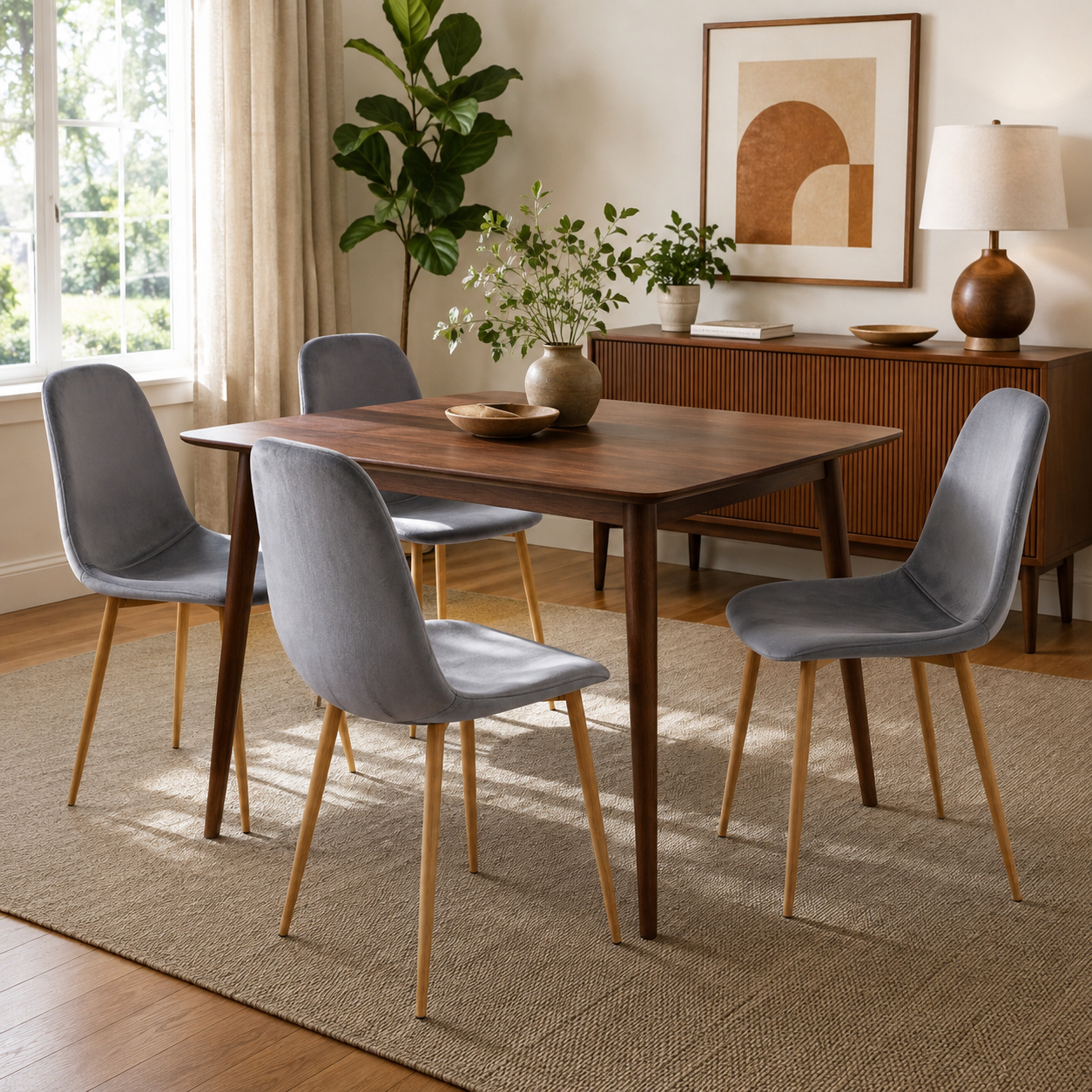 Charlton Velvet Shell Dining Chairs with Oak-Tone Legs Set of 4