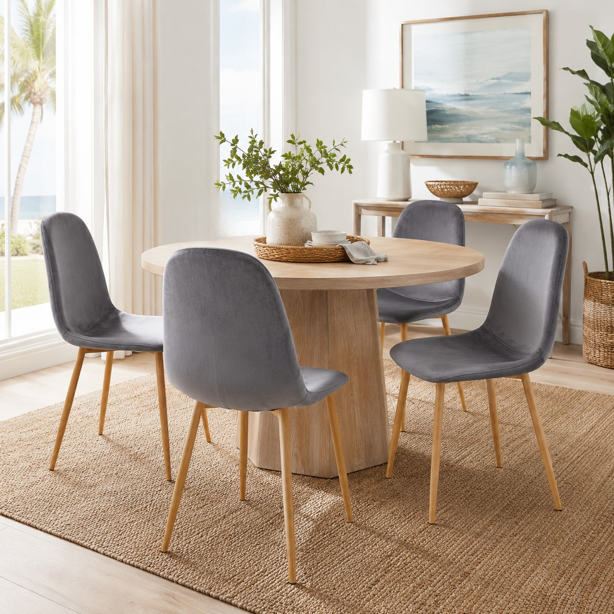 Charlton Velvet Shell Dining Chairs with Oak-Tone Legs Set of 4