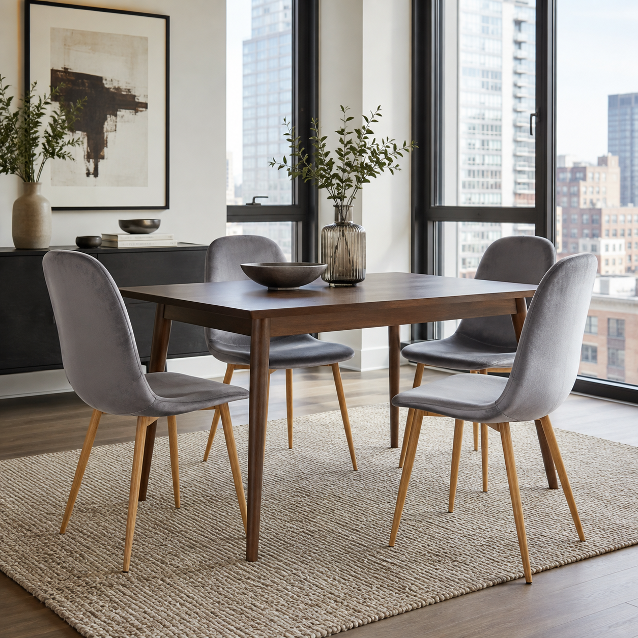 Charlton Velvet Shell Dining Chairs with Oak-Tone Legs Set of 4