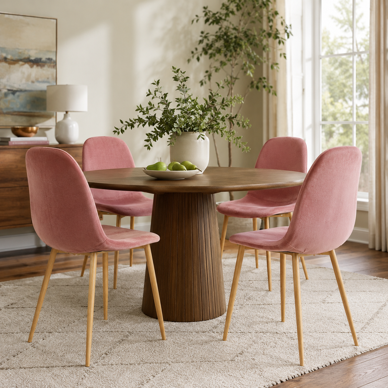 Charlton Velvet Shell Dining Chairs with Oak-Tone Legs Set of 4