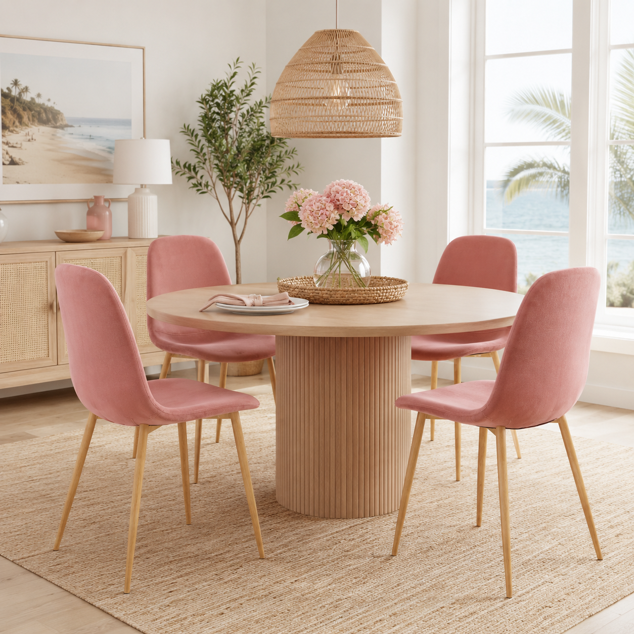 Charlton Velvet Shell Dining Chairs with Oak-Tone Legs Set of 4