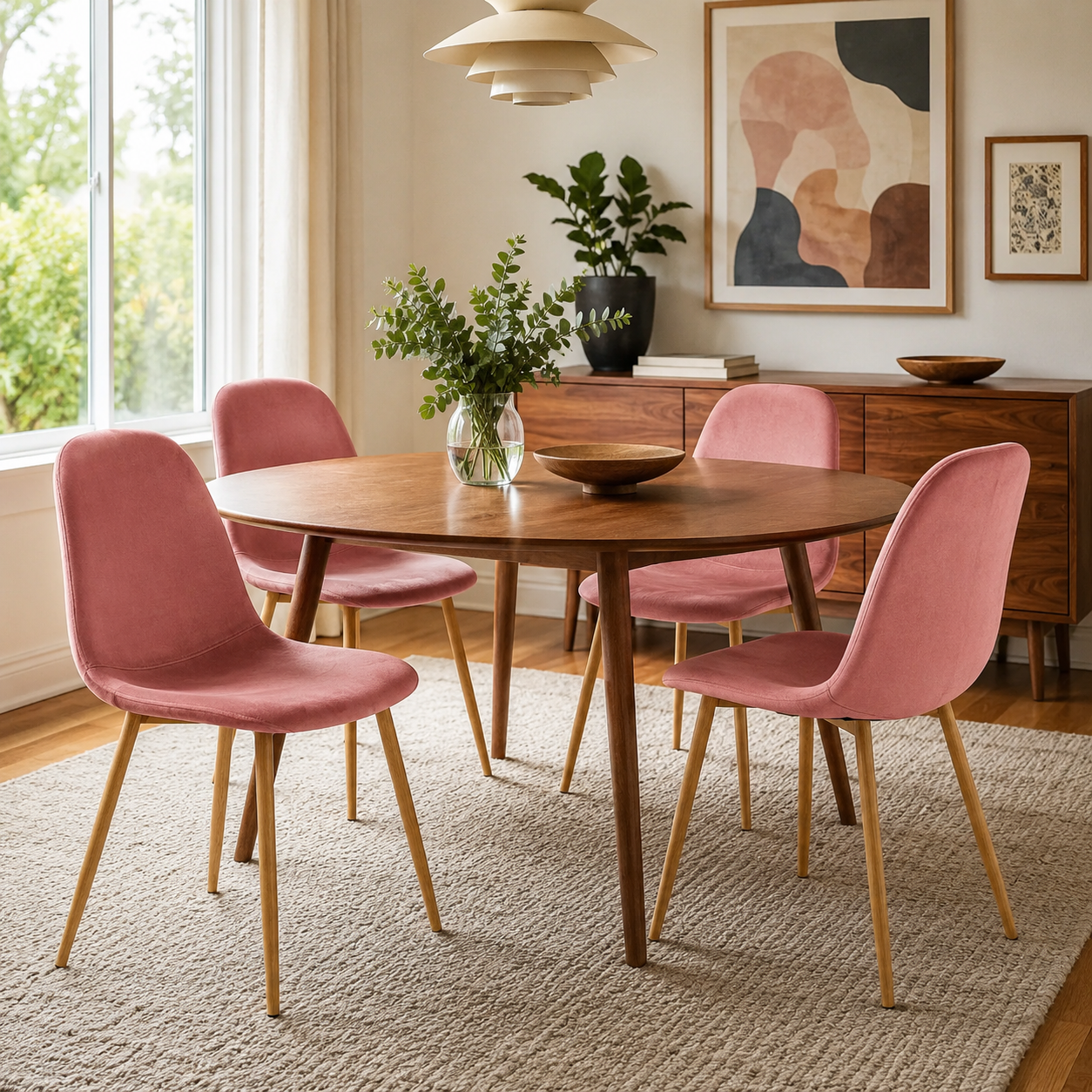 Charlton Velvet Shell Dining Chairs with Oak-Tone Legs Set of 4