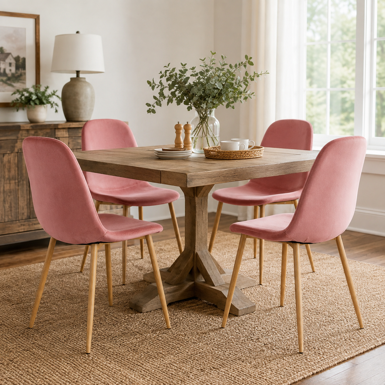 Charlton Velvet Shell Dining Chairs with Oak-Tone Legs Set of 4