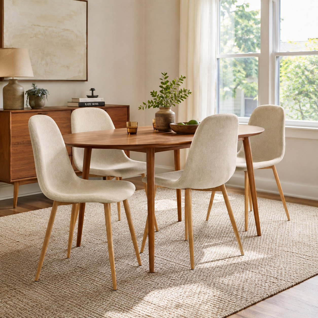 Charlton Chenille Shell Dining Chairs with Oak-Tone Legs Set of 4