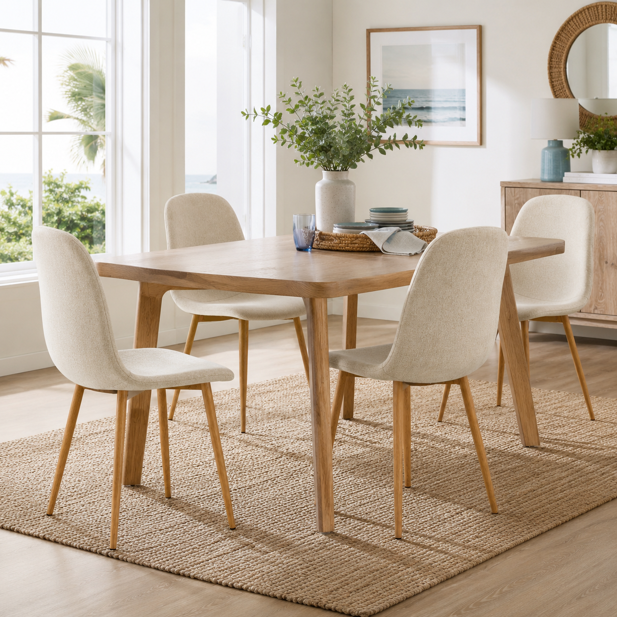 Charlton Chenille Shell Dining Chairs with Oak-Tone Legs Set of 4