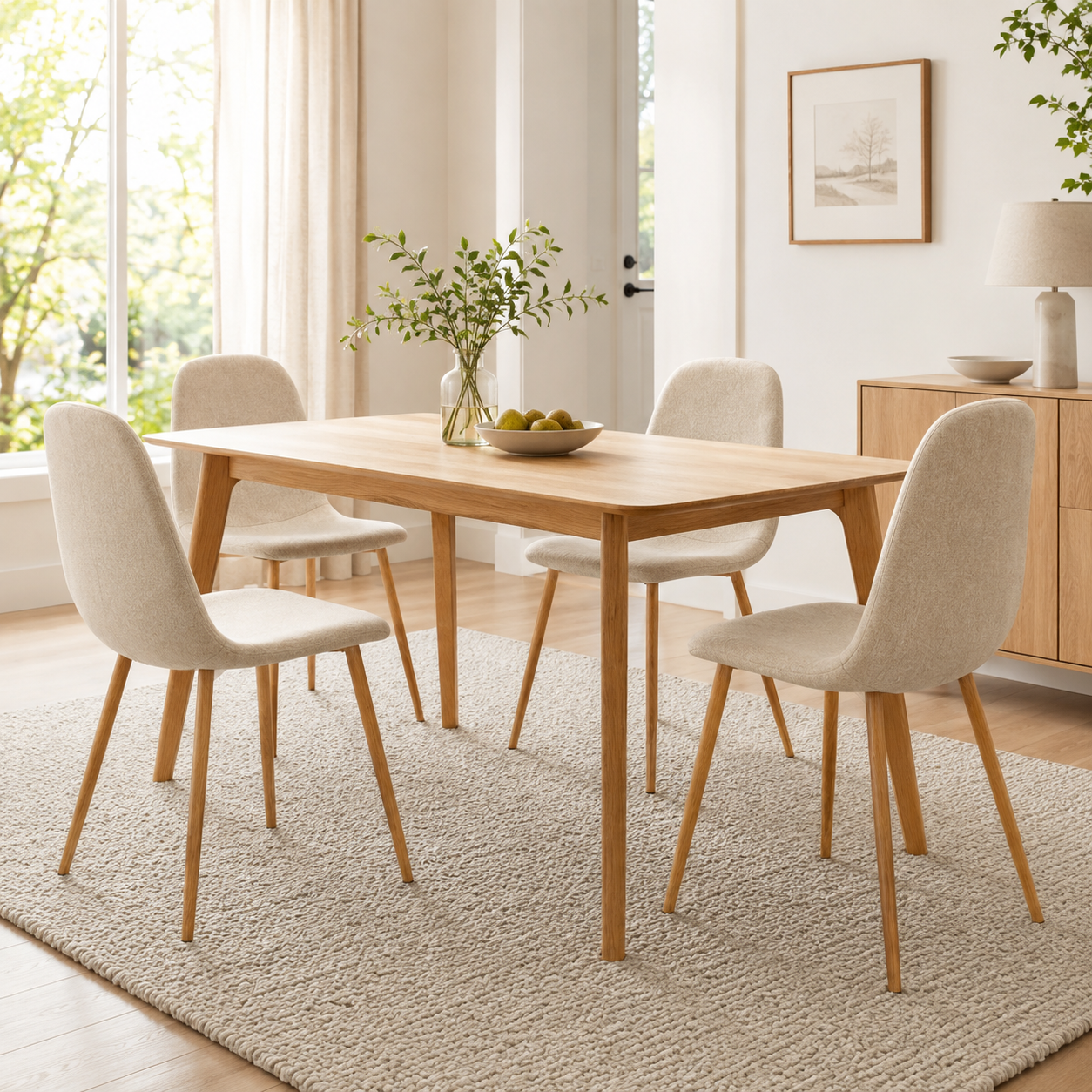 Homy Casa Charlton 4PC Beige Dining Chair with Oak Legs for Kitchen & Dining Room