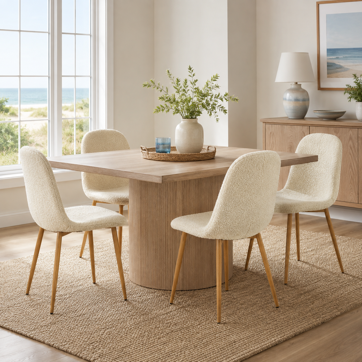Charlton Fleece Shell Dining Chairs with Wood-Tone Legs Set of 4