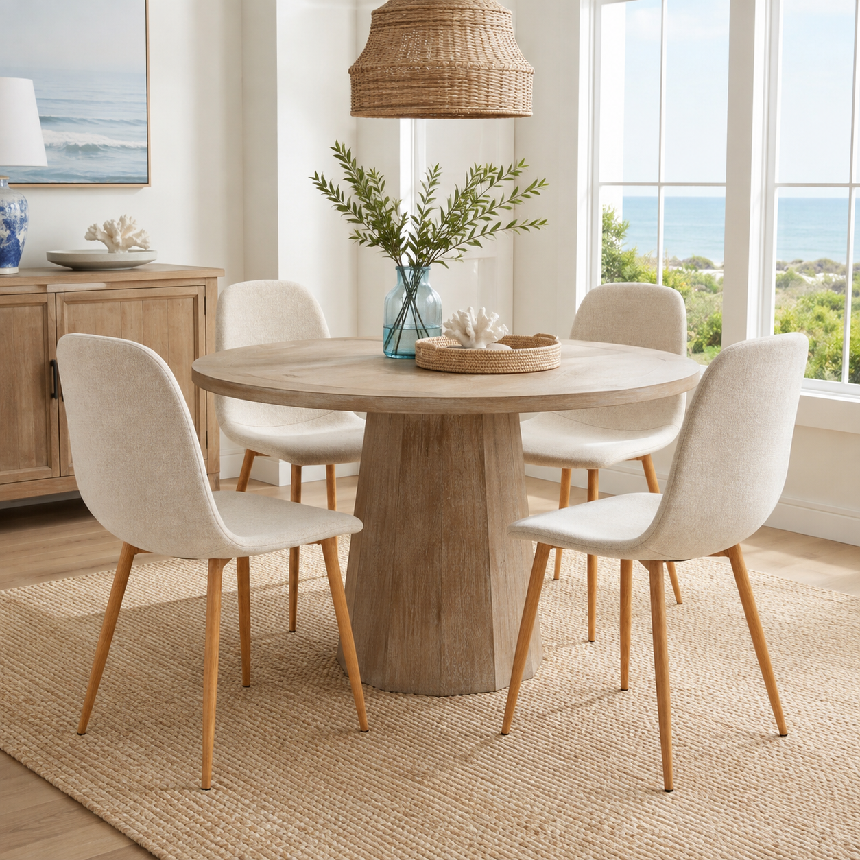 Homy Casa Charlton 4PC Beige Dining Chair with Oak Legs for Kitchen & Dining Room