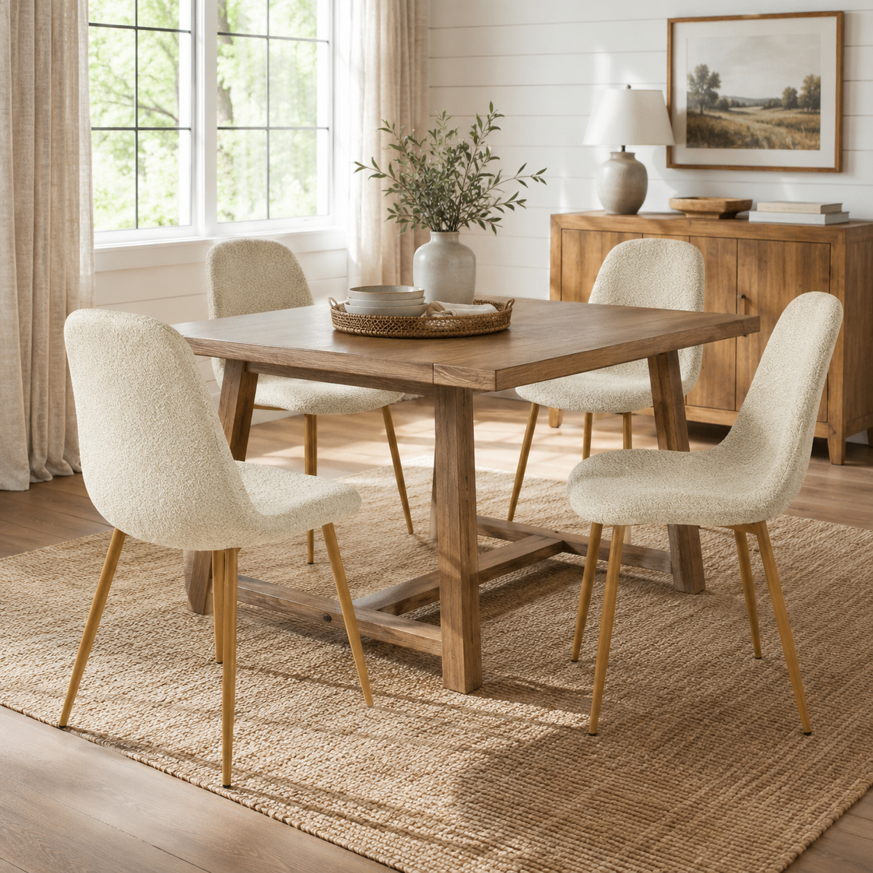Charlton Fleece Shell Dining Chairs with Wood-Tone Legs Set of 4