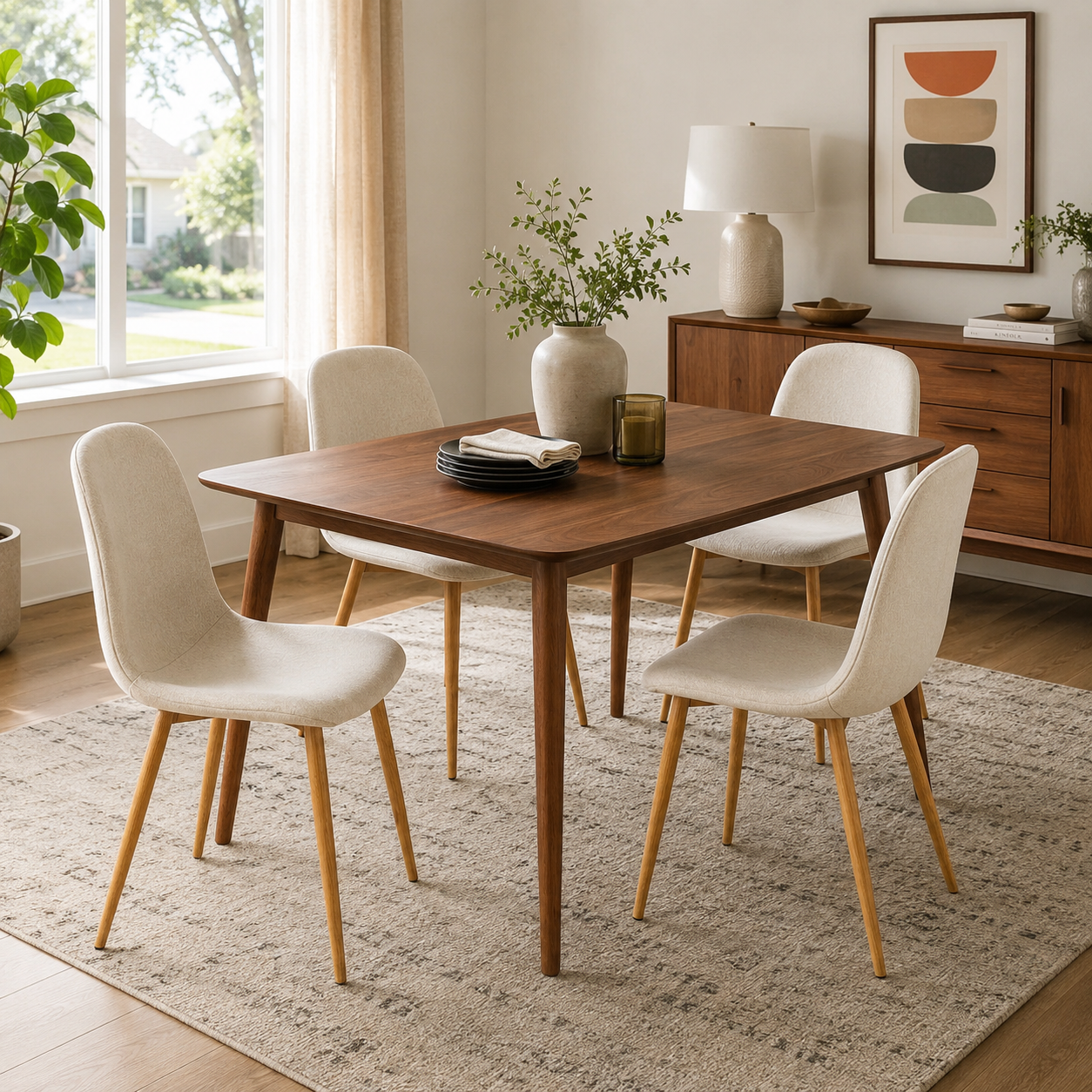 Charlton Chenille Shell Dining Chairs with Oak-Tone Legs Set of 4