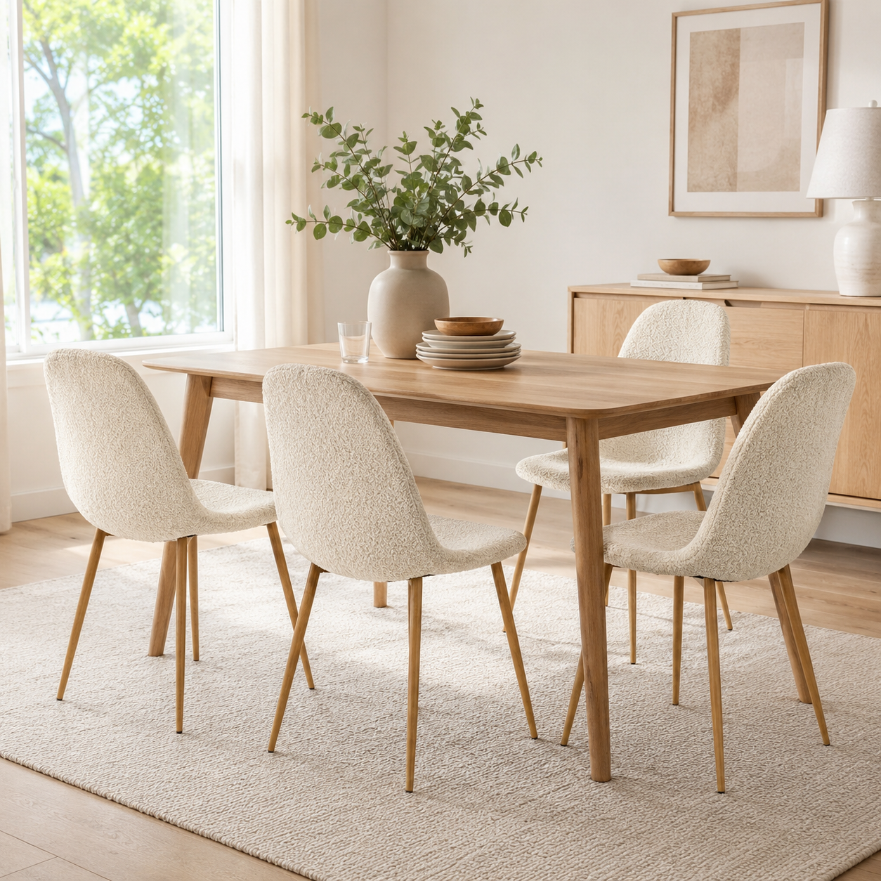 Charlton Fleece Shell Dining Chairs with Wood-Tone Legs Set of 4