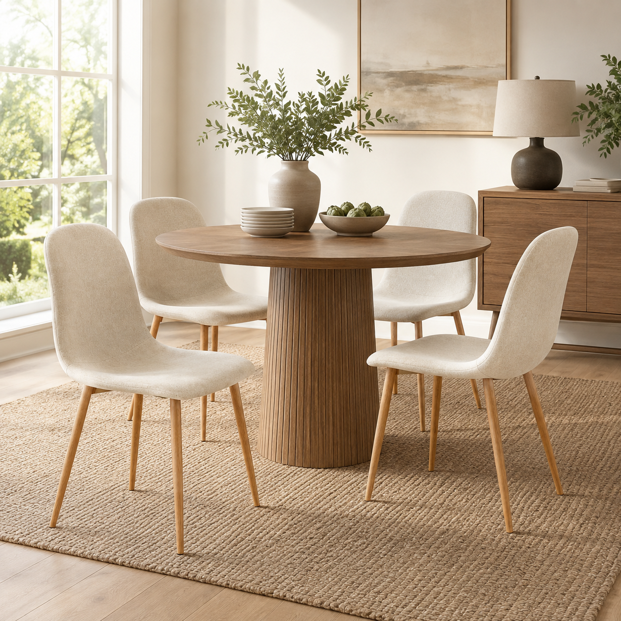Charlton Chenille Shell Dining Chairs with Oak-Tone Legs Set of 4