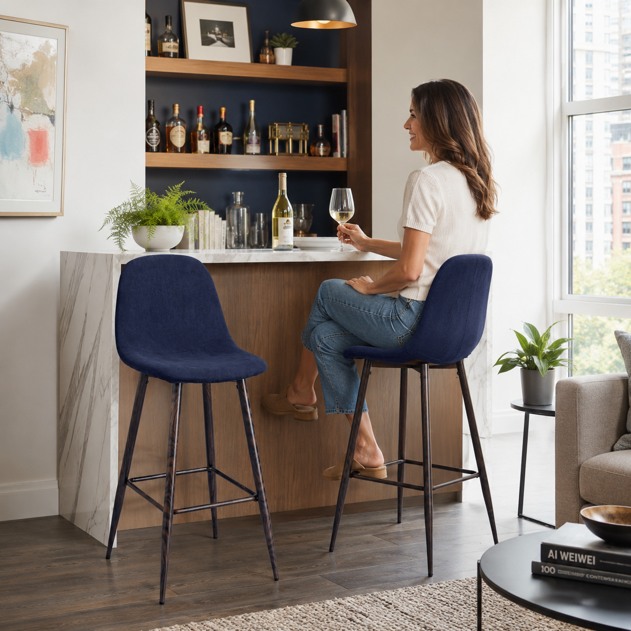 Charlton 30" Upholstered Bar Stools with Back Bar Chair Set of 2