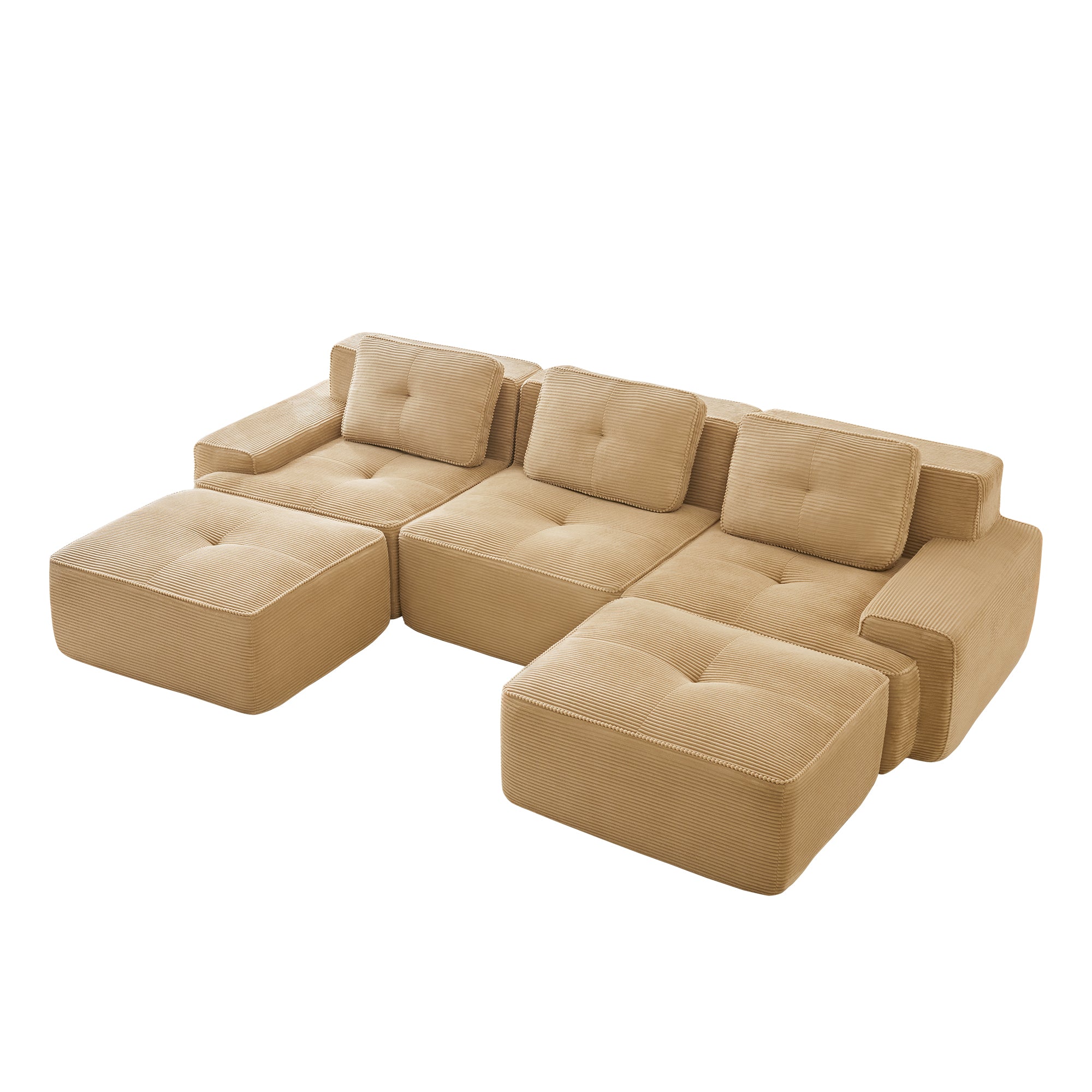Racine 117" Modular Corduroy Fabric U-Shaped Sectional Sofa with Deep Seat and Movable Ottoman