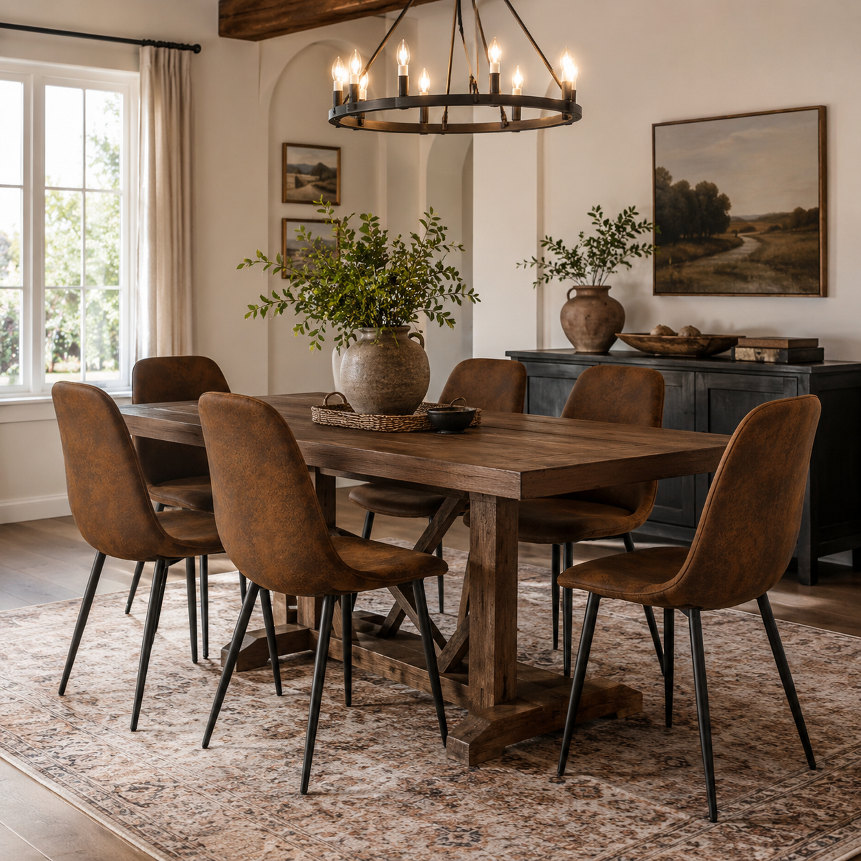 Charlton Suede Shell Dining Chairs with Black Metal Legs Set of 6