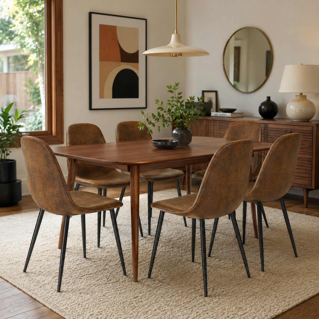 Charlton Suede Shell Dining Chairs with Black Metal Legs Set of 6