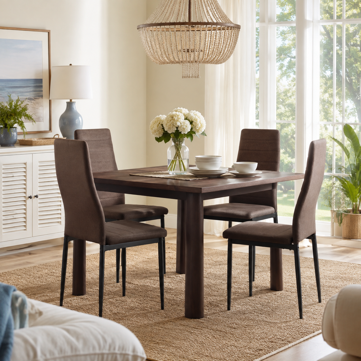 Ann High Back Upholstered Dining Chairs with Black Metal Legs Set of 4