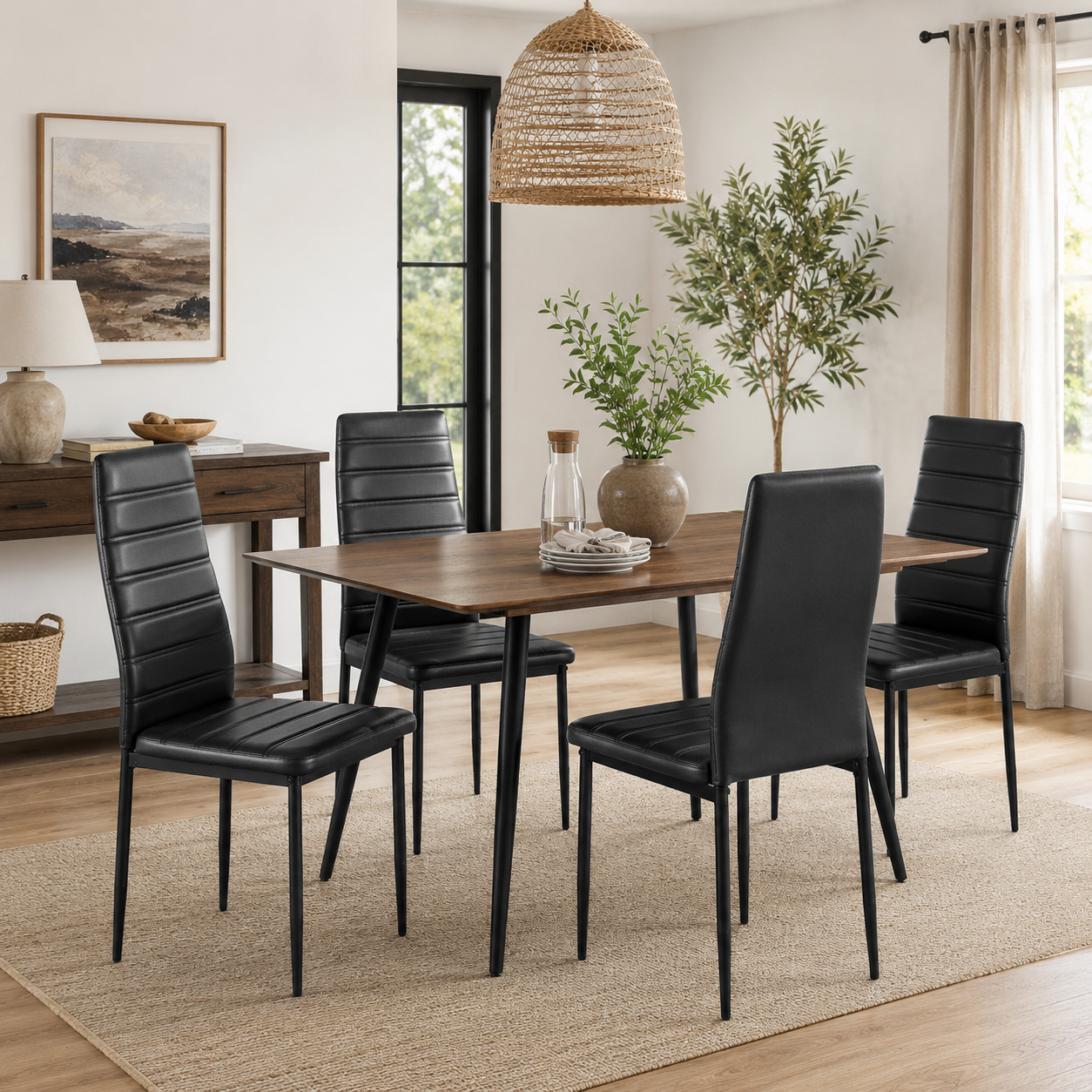 Ann High Back Upholstered Dining Chairs with Black Metal Legs Set of 4
