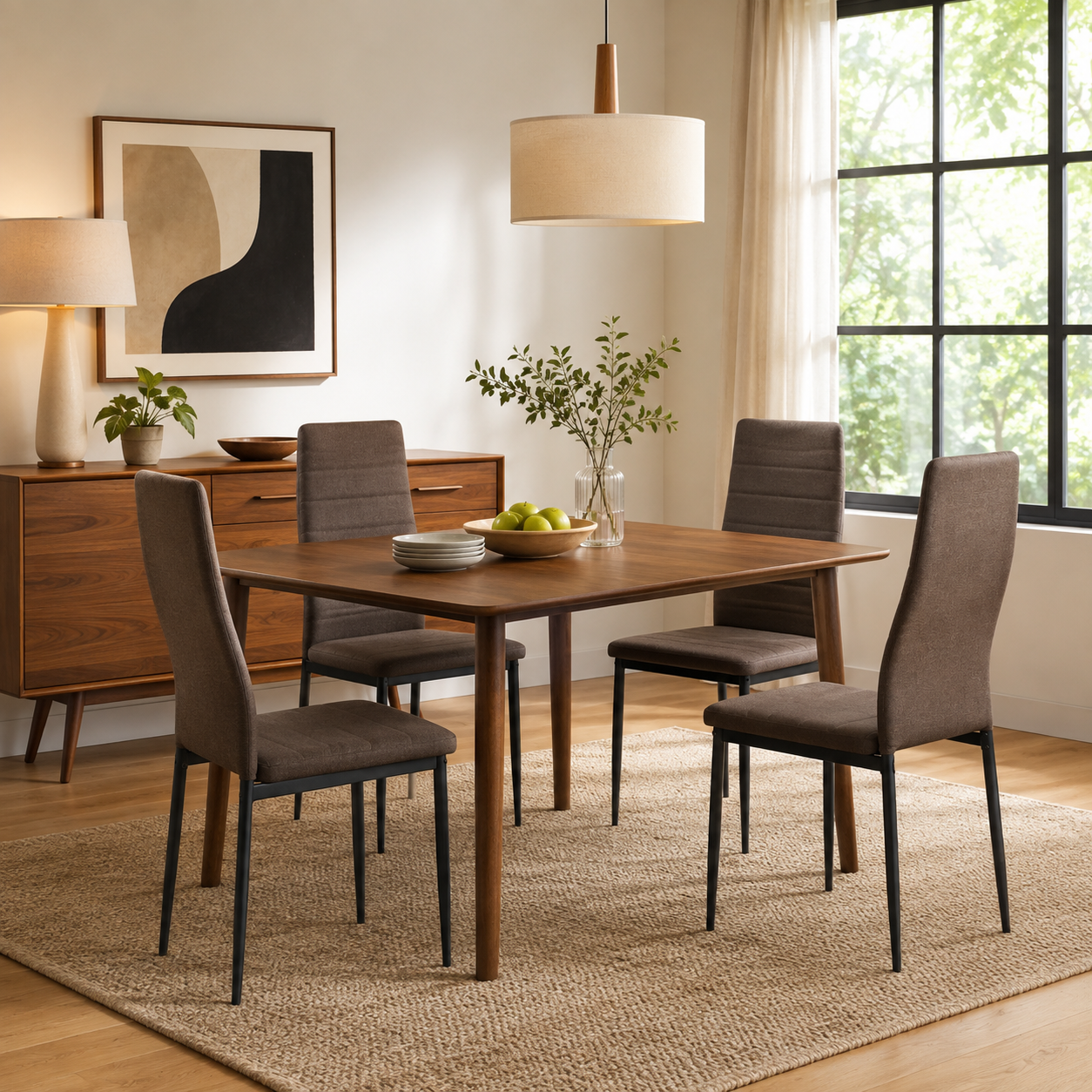 Ann High Back Upholstered Dining Chairs with Black Metal Legs Set of 4