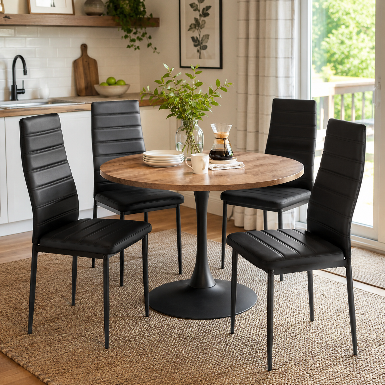 Ann High Back Upholstered Dining Chairs with Black Metal Legs Set of 4