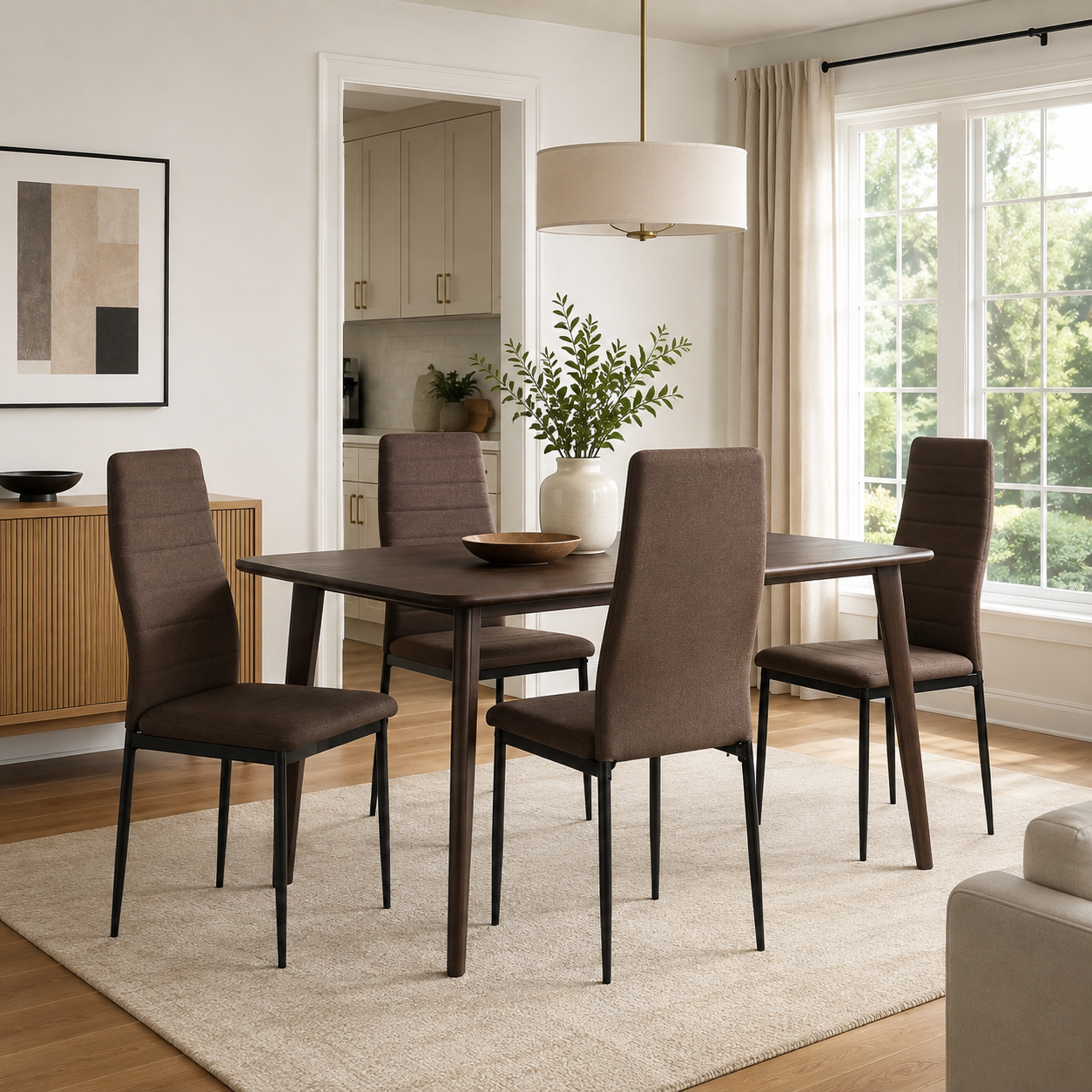 Ann High Back Upholstered Dining Chairs with Black Metal Legs Set of 4