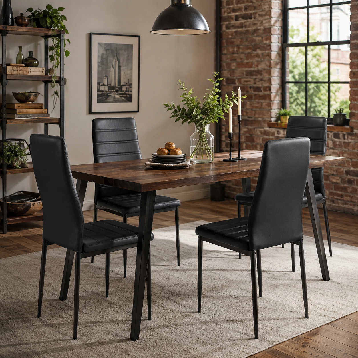Ann High Back Upholstered Dining Chairs with Black Metal Legs Set of 4