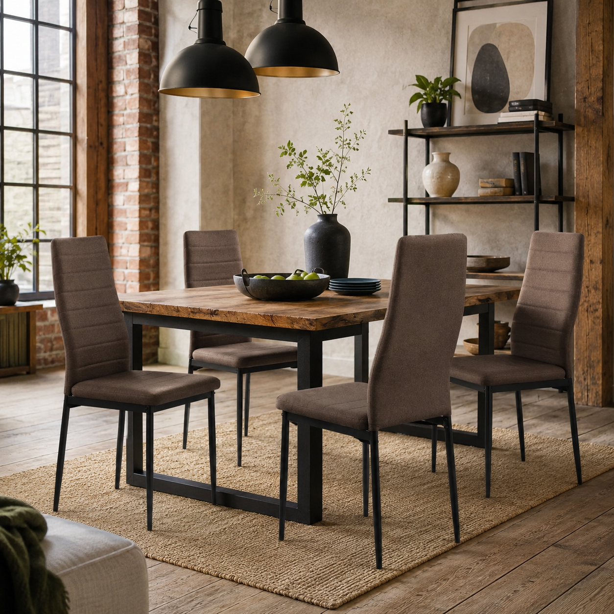 Ann High Back Upholstered Dining Chairs with Black Metal Legs Set of 4