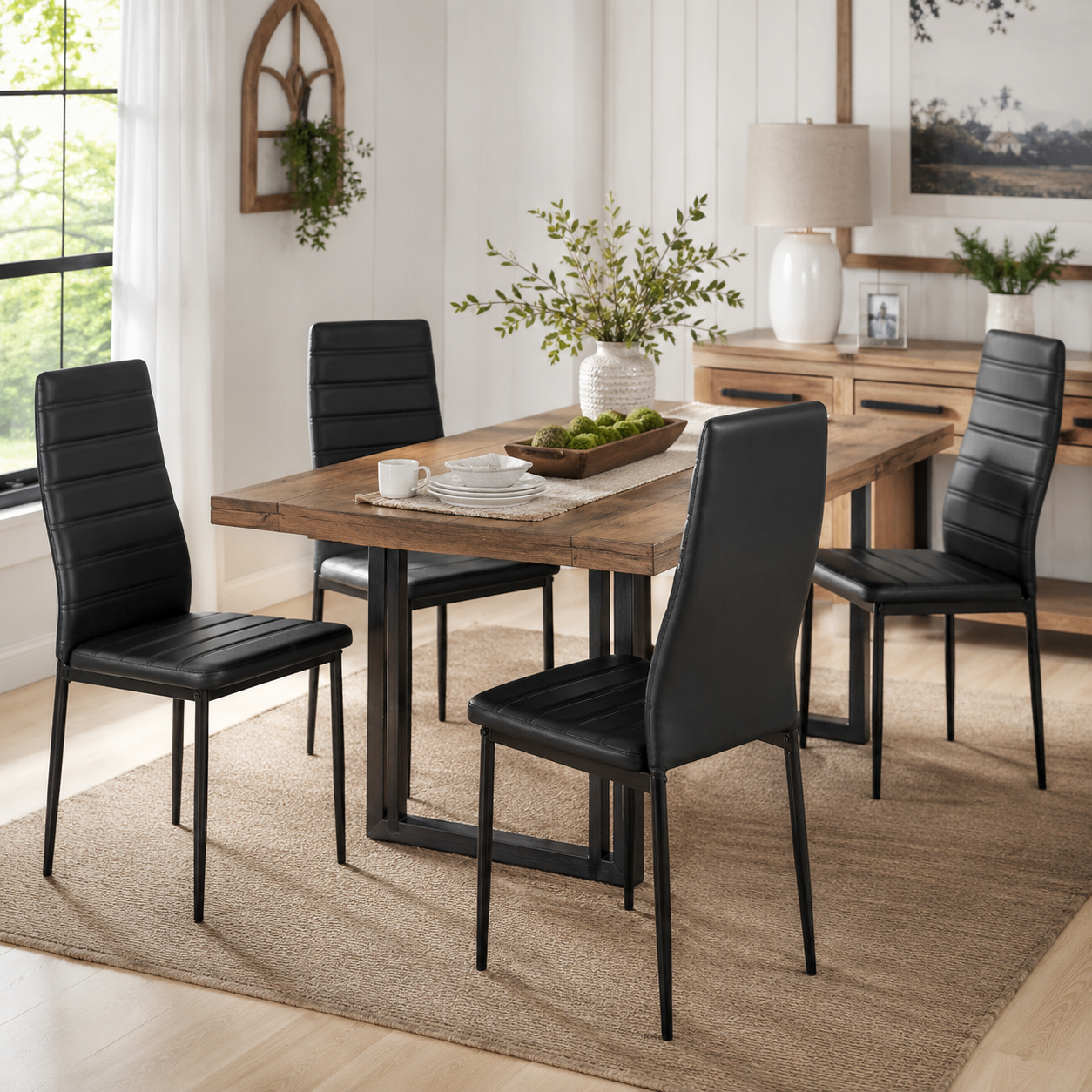 Ann High Back Upholstered Dining Chairs with Black Metal Legs Set of 4