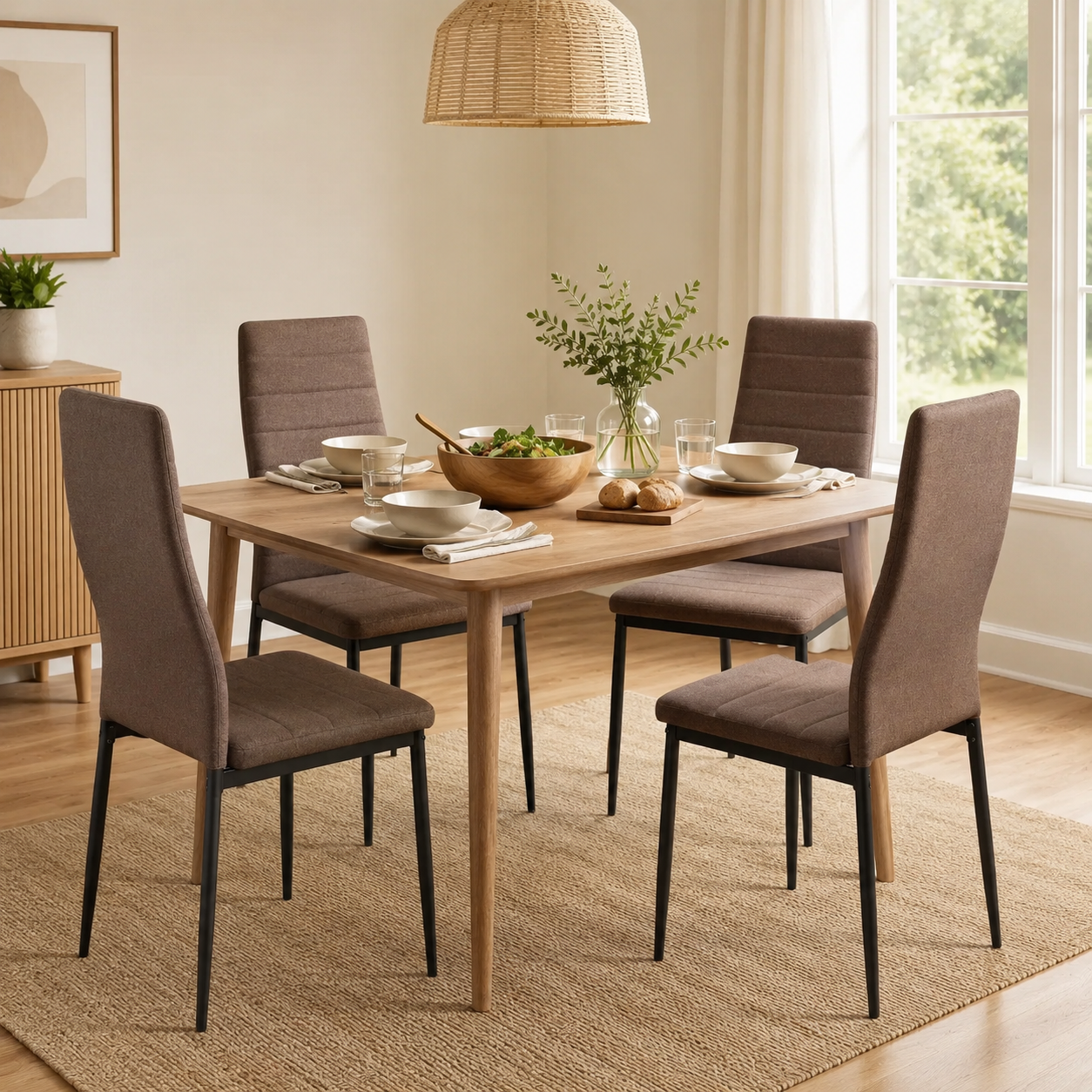 Ann High Back Upholstered Dining Chairs with Black Metal Legs Set of 4