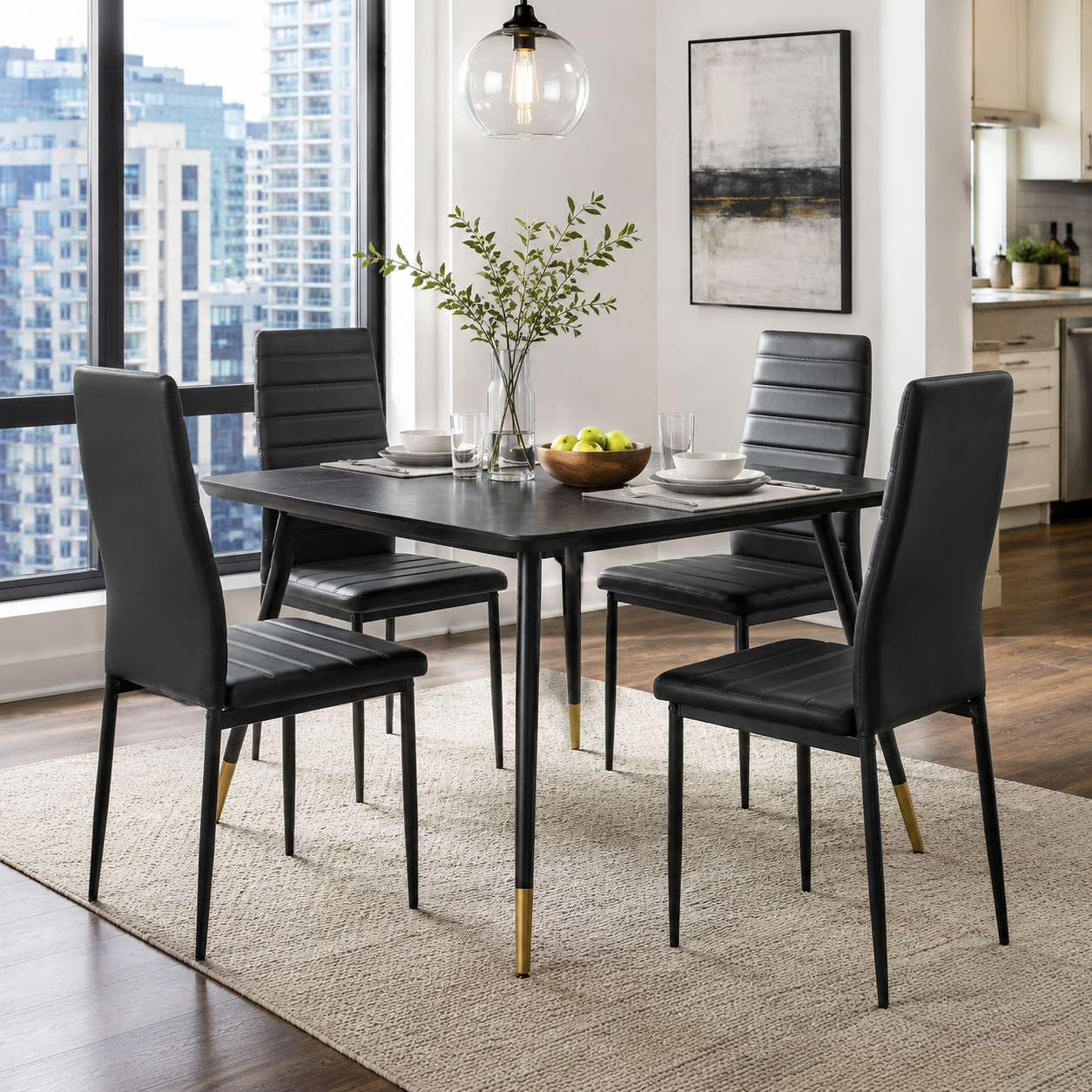 Ann High Back Upholstered Dining Chairs with Black Metal Legs Set of 4