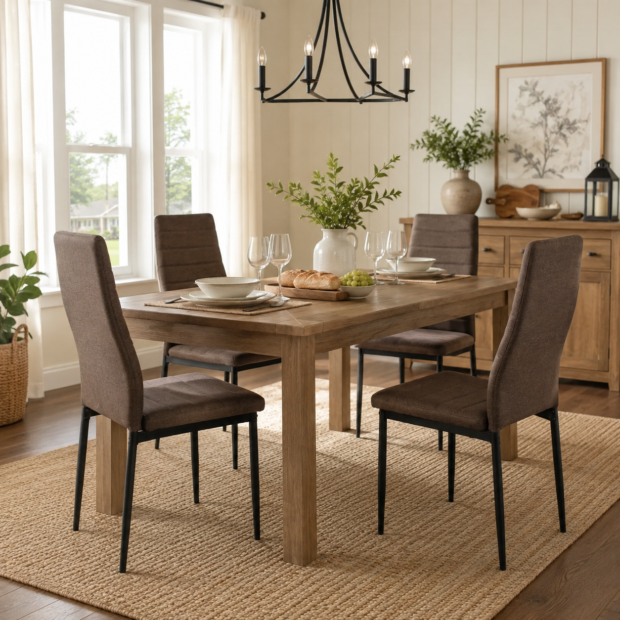 Ann High Back Upholstered Dining Chairs with Black Metal Legs Set of 4