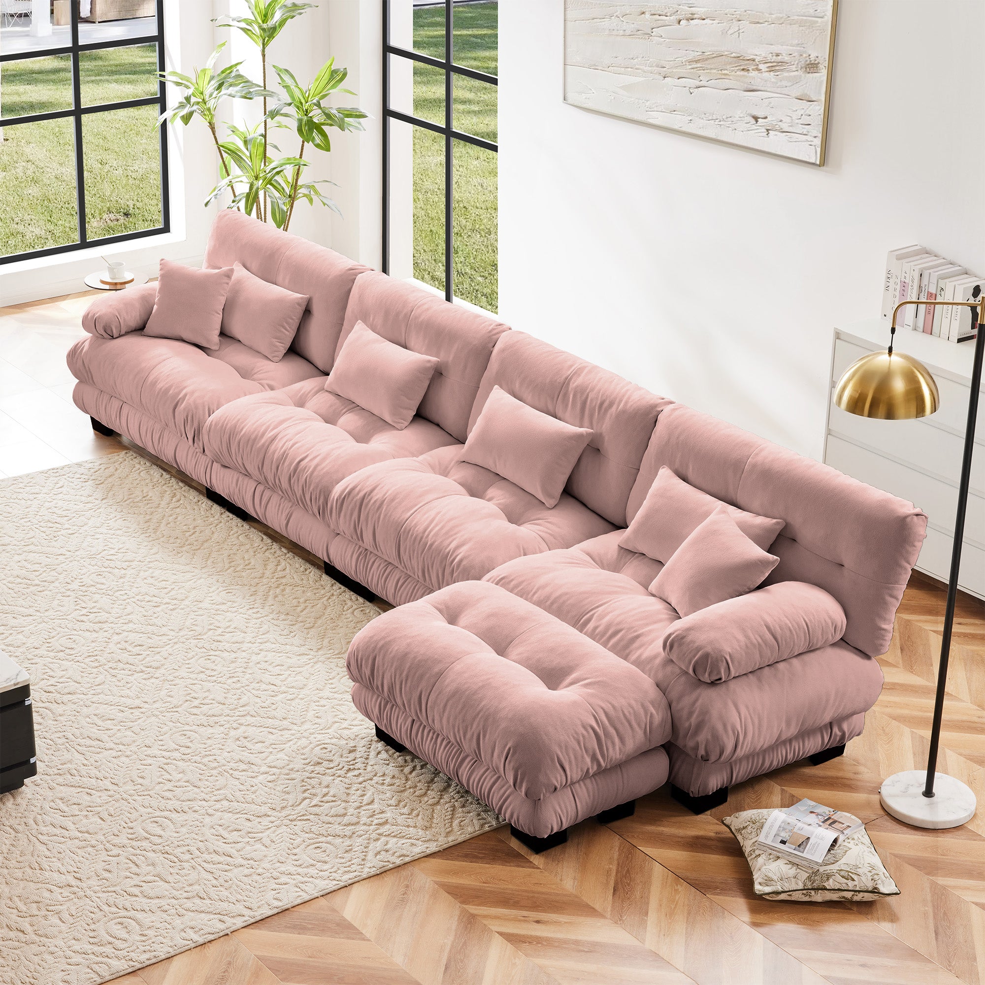 Monterey 173" Oversized Modular Chenille L-Shaped Cloud Sectional Sofa with Ottoman