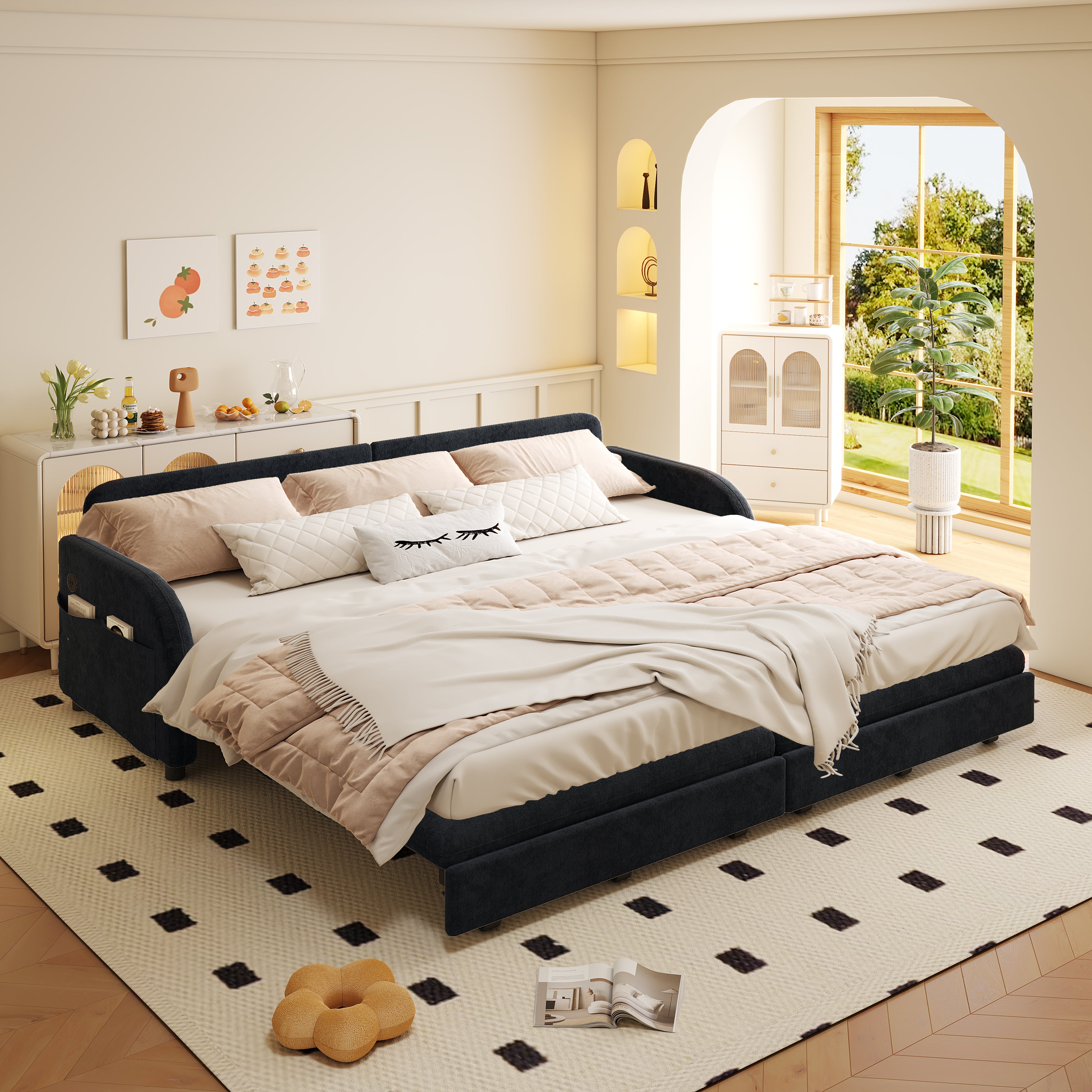 Layton 81" Upholstered Pull-Out Sleeper Sofa with Side Pocket and USB Port