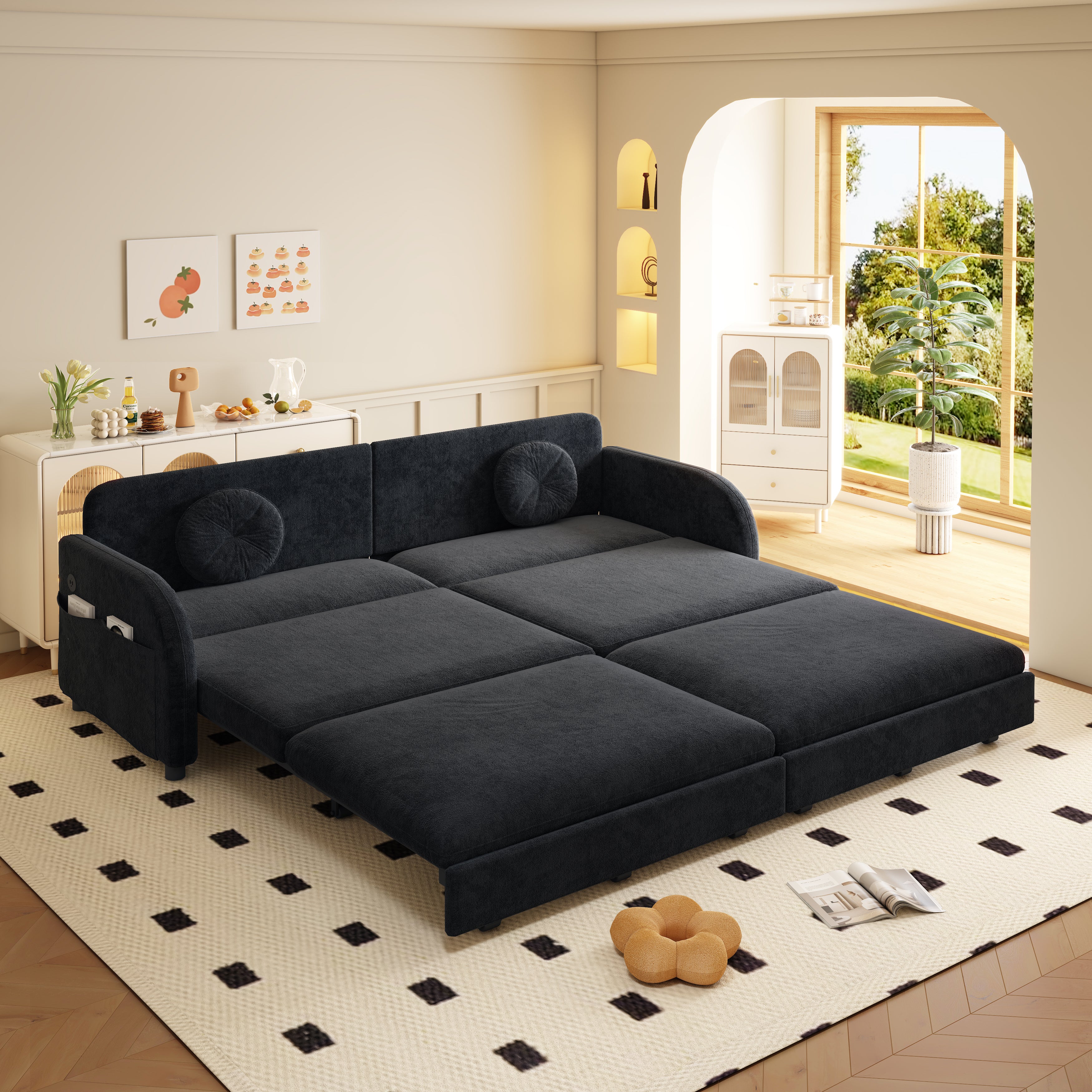 Layton 81" Upholstered Pull-Out Sleeper Sofa with Side Pocket and USB Port
