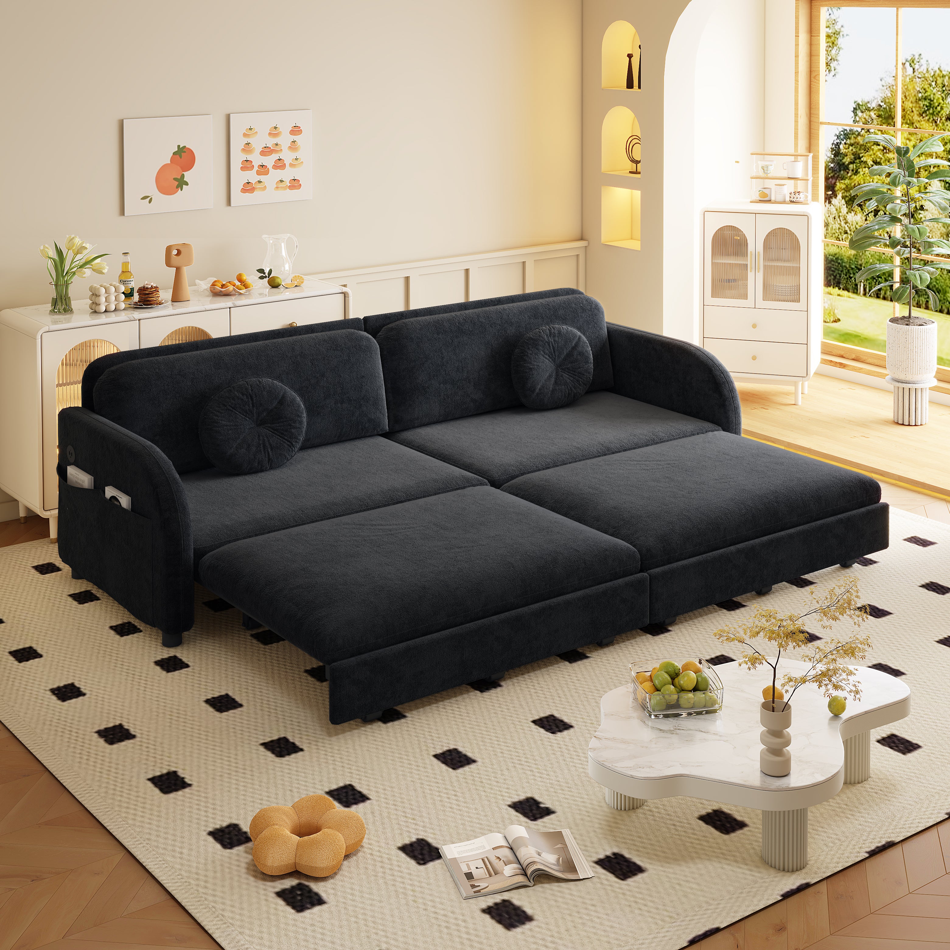 Layton 81" Upholstered Pull-Out Sleeper Sofa with Side Pocket and USB Port