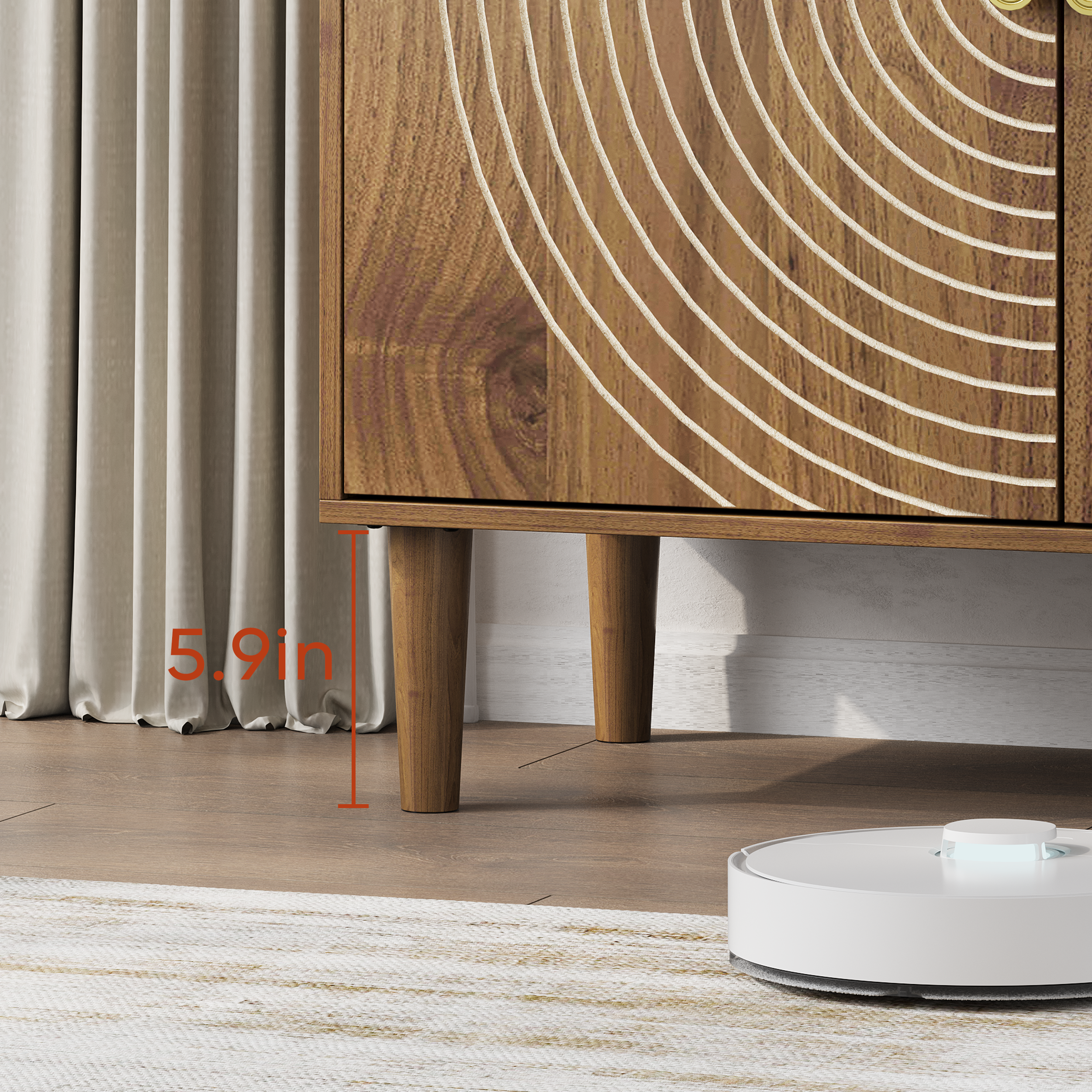 Ghent Walnut Modern Buffet Storage Cabinet with Carved Line Design