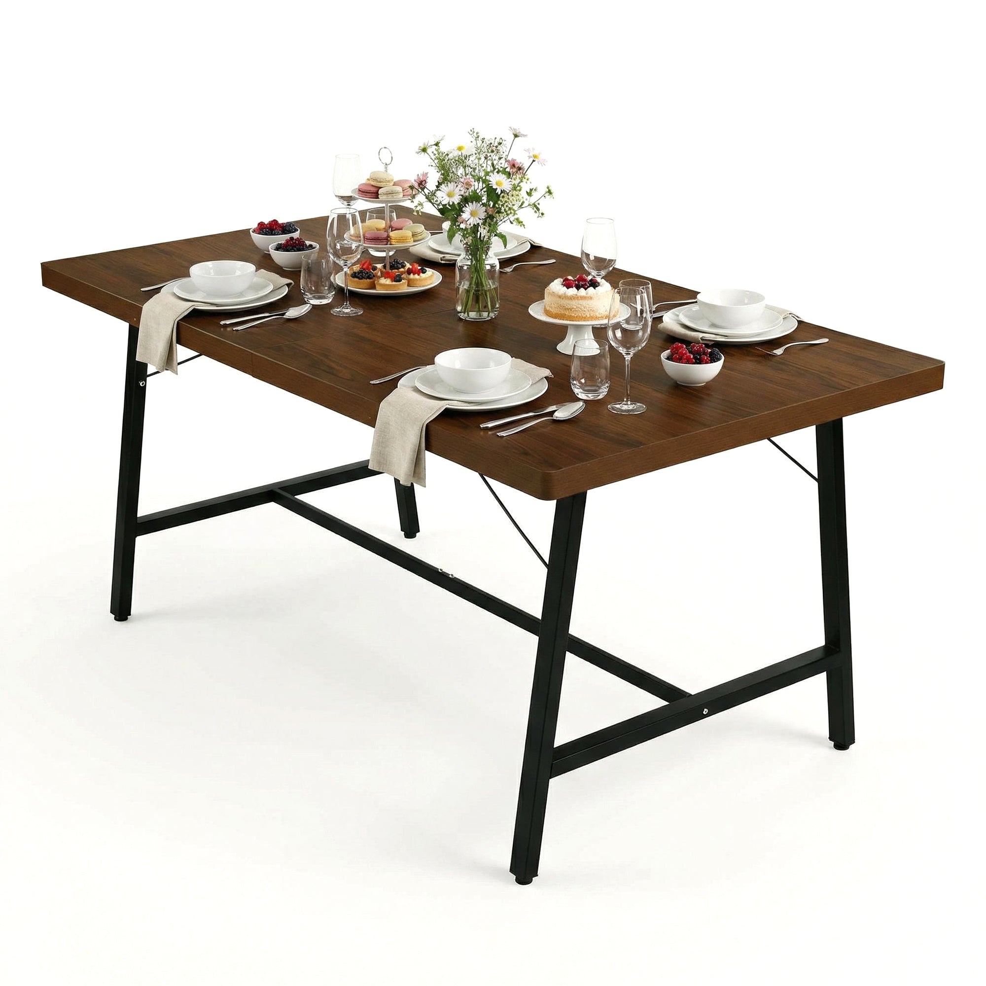 FORS Industrial MDF Dining Table 63" x 35" Modern Crimson