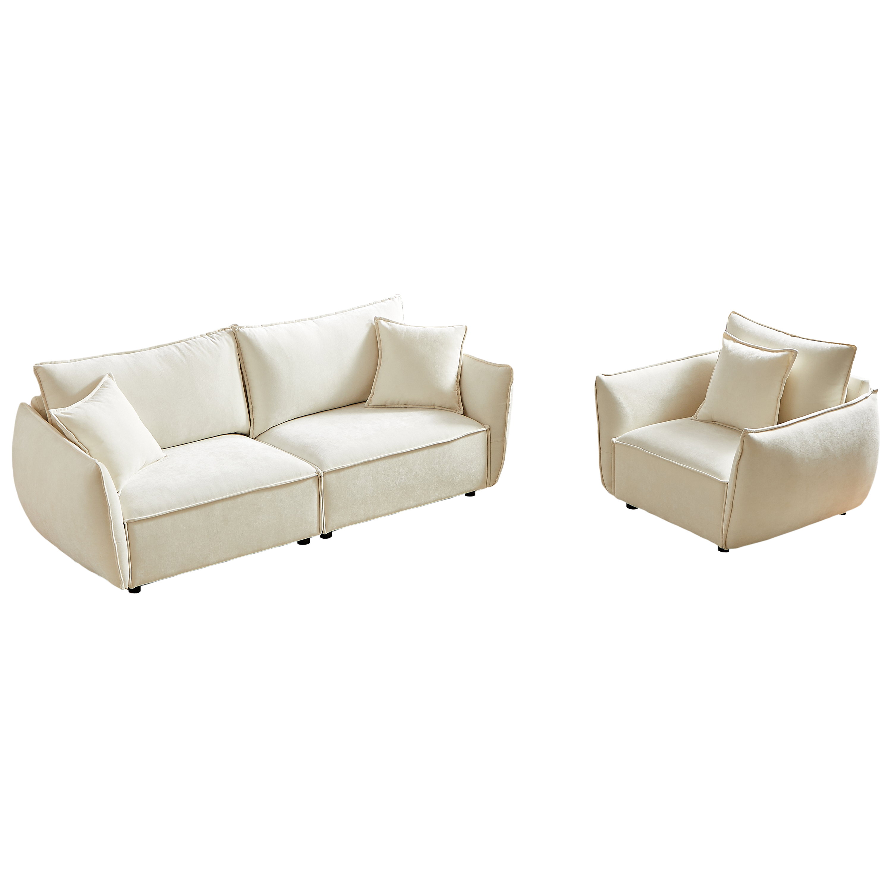 Phoenix 2 Piece Linen Fabric Sofa Set,Loveseat Sofa & Recliner Chair