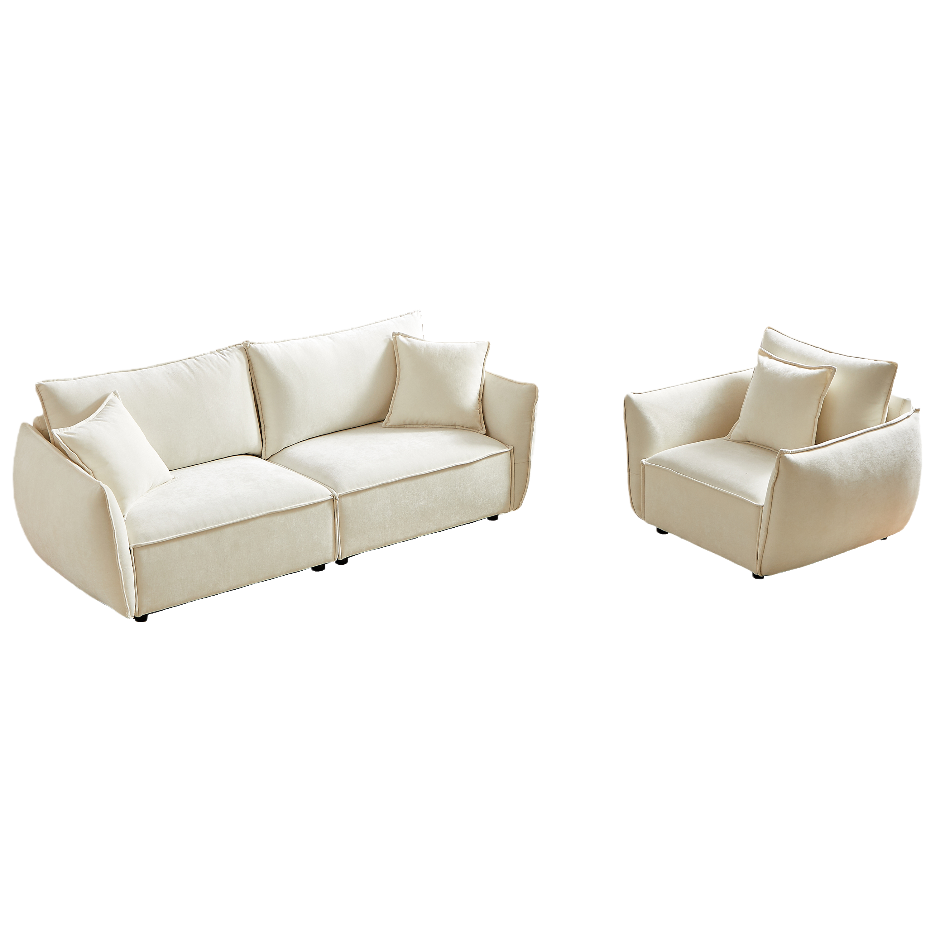 Homy Casa Phoenix 2 PC Linen Fabric Sofa Set, Loveseat Sofa & Recliner Chair, Beige Set of 2