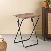 Folding TV Tray Table, 18.9" Wide Rustic Wood Top, Metal Frame, No Assembly, Portable Snack Table for Sofa or Bed, Black